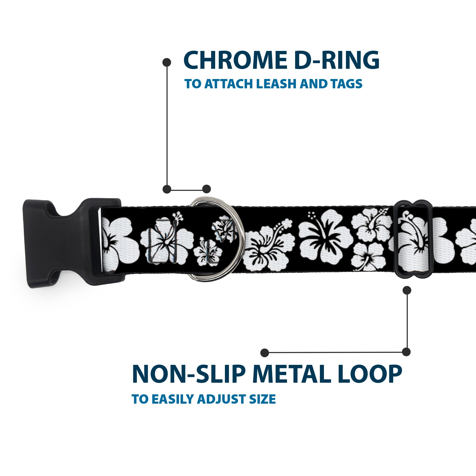 Plastic Clip Collar - Hibiscus Black/White Plastic Clip Collars Buckle-Down