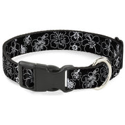 Plastic Clip Collar - Hibiscus Outline Black/White Plastic Clip Collars Buckle-Down
