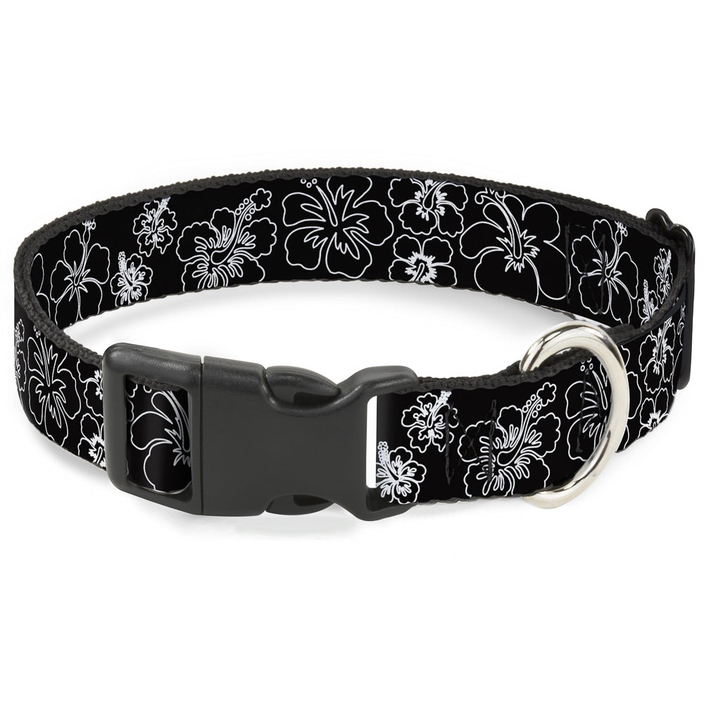 Plastic Clip Collar - Hibiscus Outline Black/White Plastic Clip Collars Buckle-Down