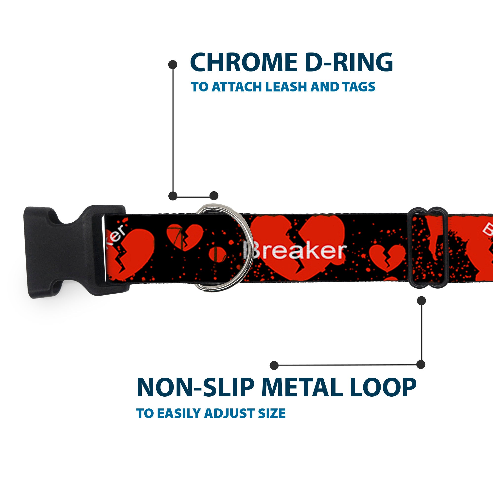 Plastic Clip Collar - Heart Breaker Black/White/Red Plastic Clip Collars Buckle-Down