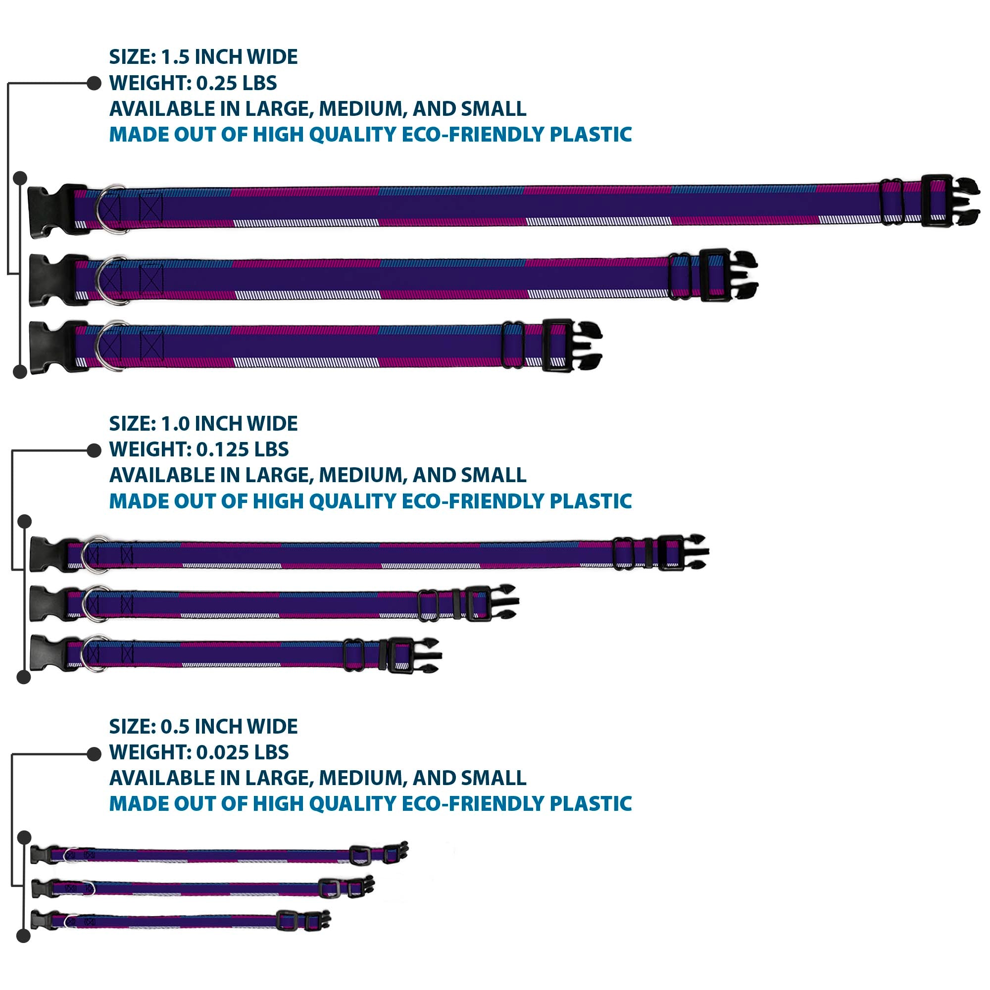 Plastic Clip Collar - Hash Mark Stripe Navy/Turquoise/Fuchsia/White Plastic Clip Collars Buckle-Down