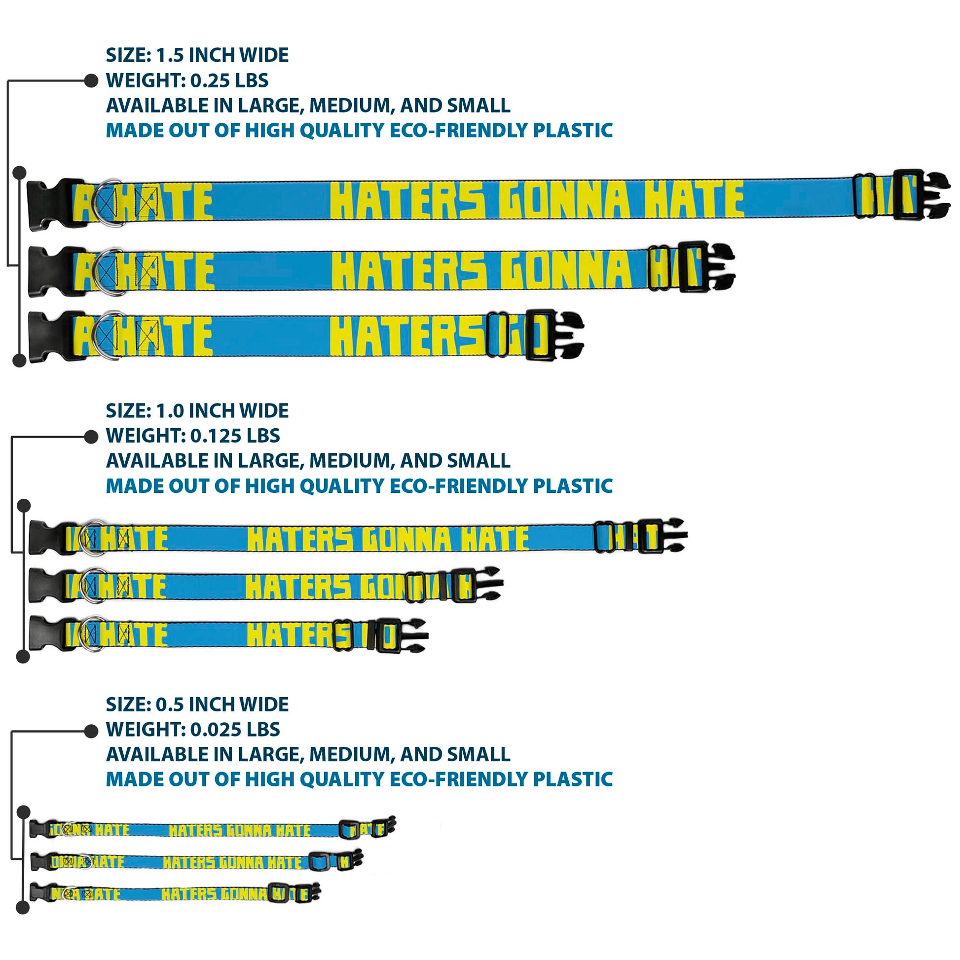 Plastic Clip Collar - HATERS GONNA HATE Turquoise/Yellow Plastic Clip Collars Buckle-Down