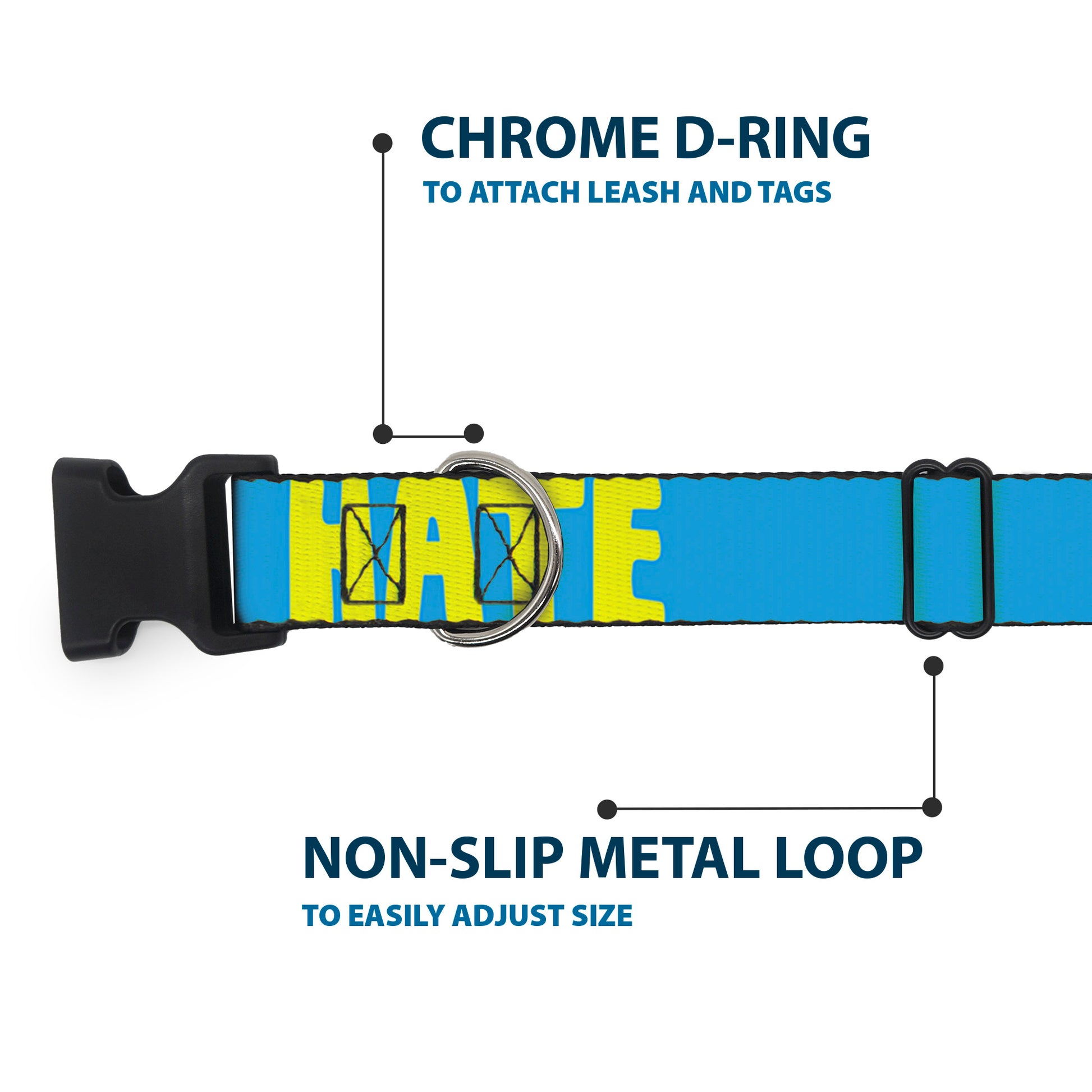 Plastic Clip Collar - HATERS GONNA HATE Turquoise/Yellow Plastic Clip Collars Buckle-Down