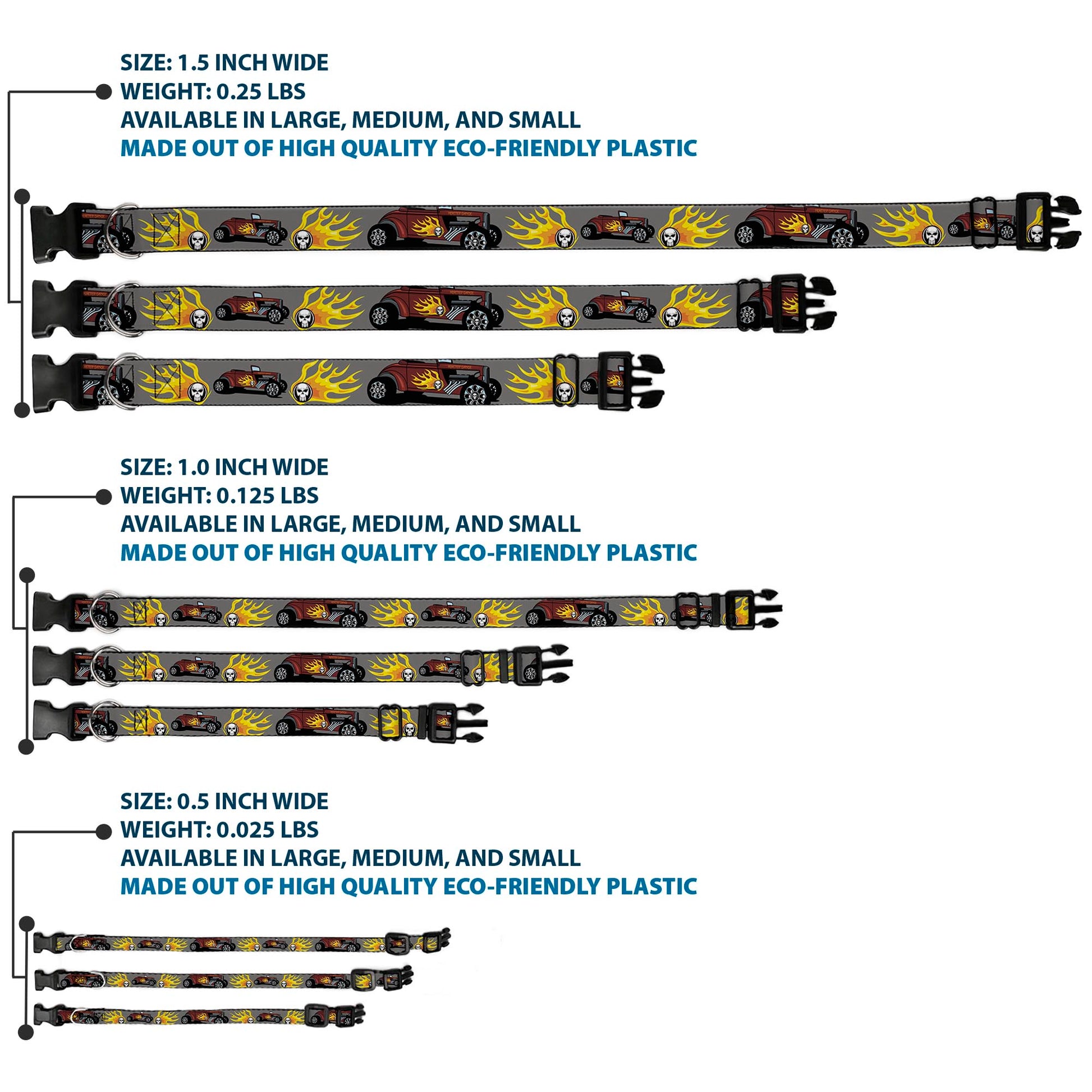 Plastic Clip Collar - Hot Rod w/Flame Skull Plastic Clip Collars Buckle-Down