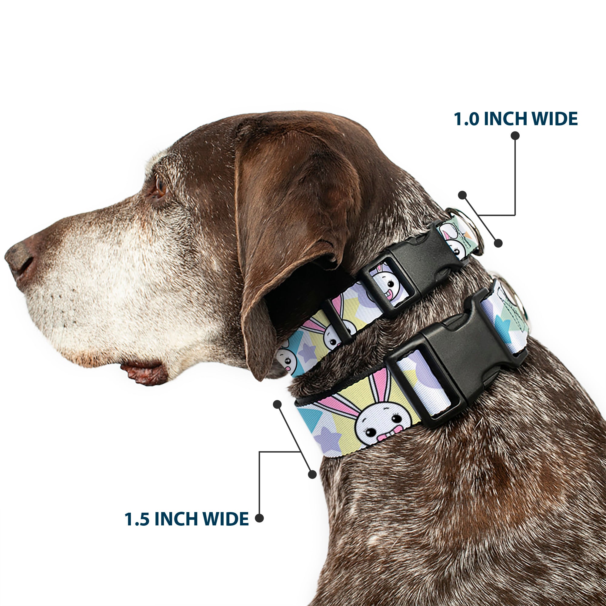 Plastic Clip Collar - Happy/Sad Bunnies & Stars White/Pastel Plastic Clip Collars Buckle-Down
