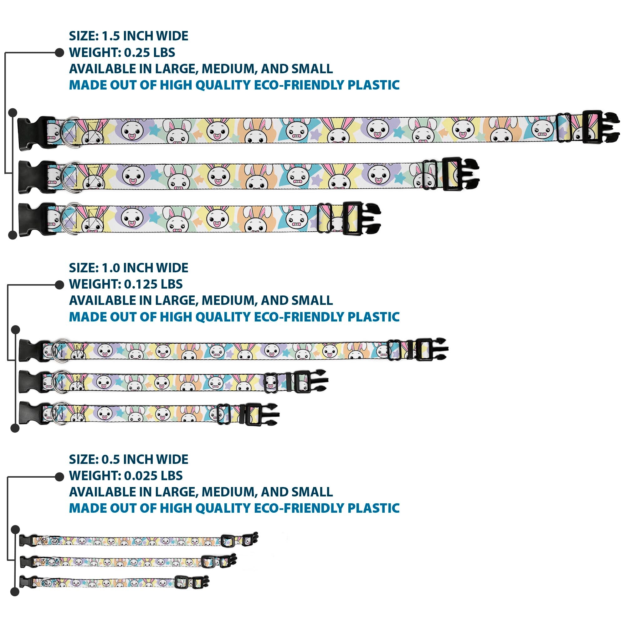 Plastic Clip Collar - Happy/Sad Bunnies & Stars White/Pastel Plastic Clip Collars Buckle-Down