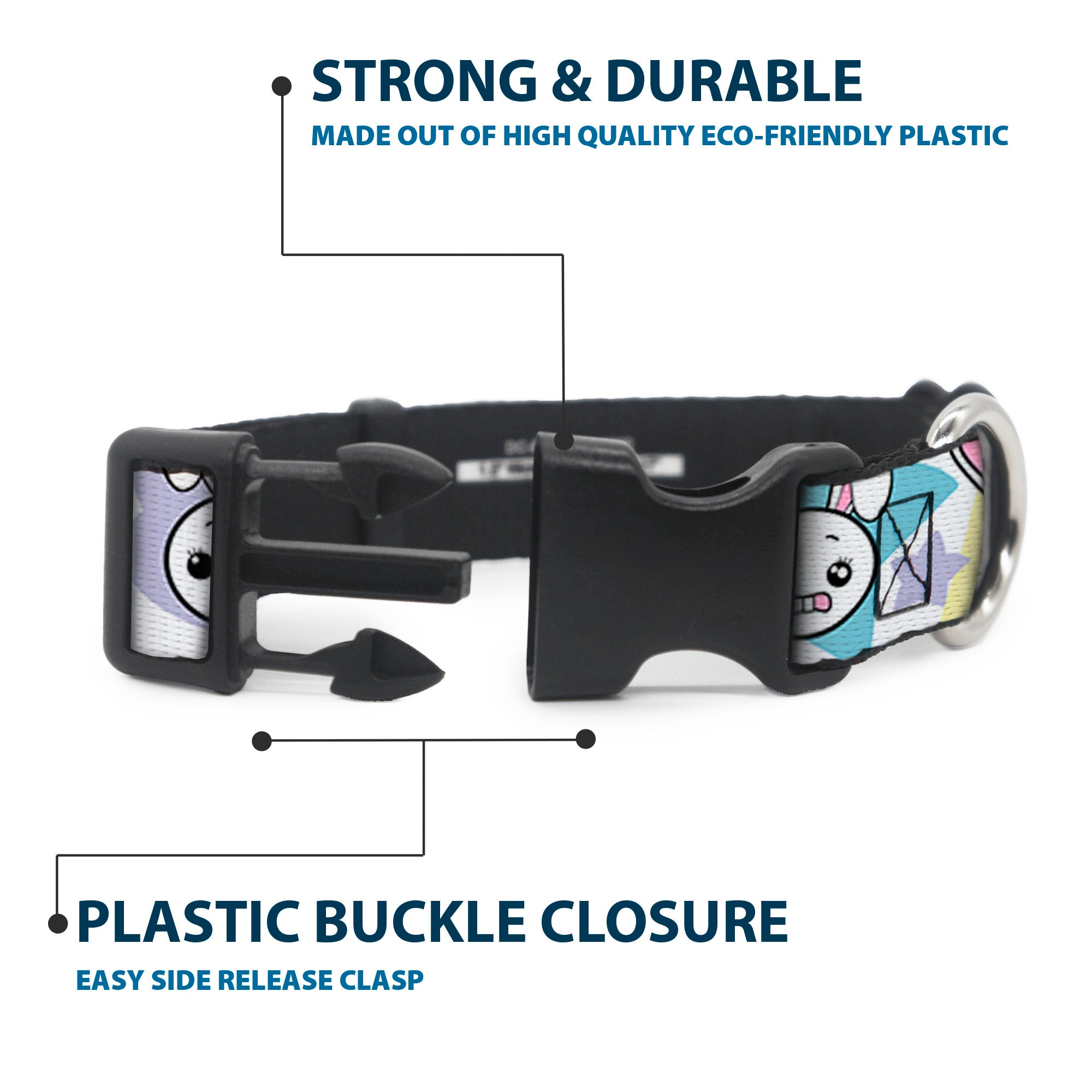 Plastic Clip Collar - Happy/Sad Bunnies & Stars White/Pastel Plastic Clip Collars Buckle-Down