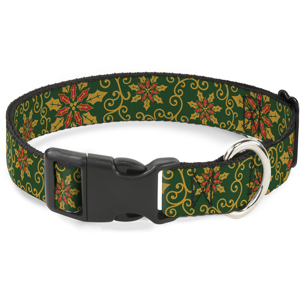 Plastic Clip Collar - Holiday Holly Green/Gold/Red Plastic Clip Collars Buckle-Down