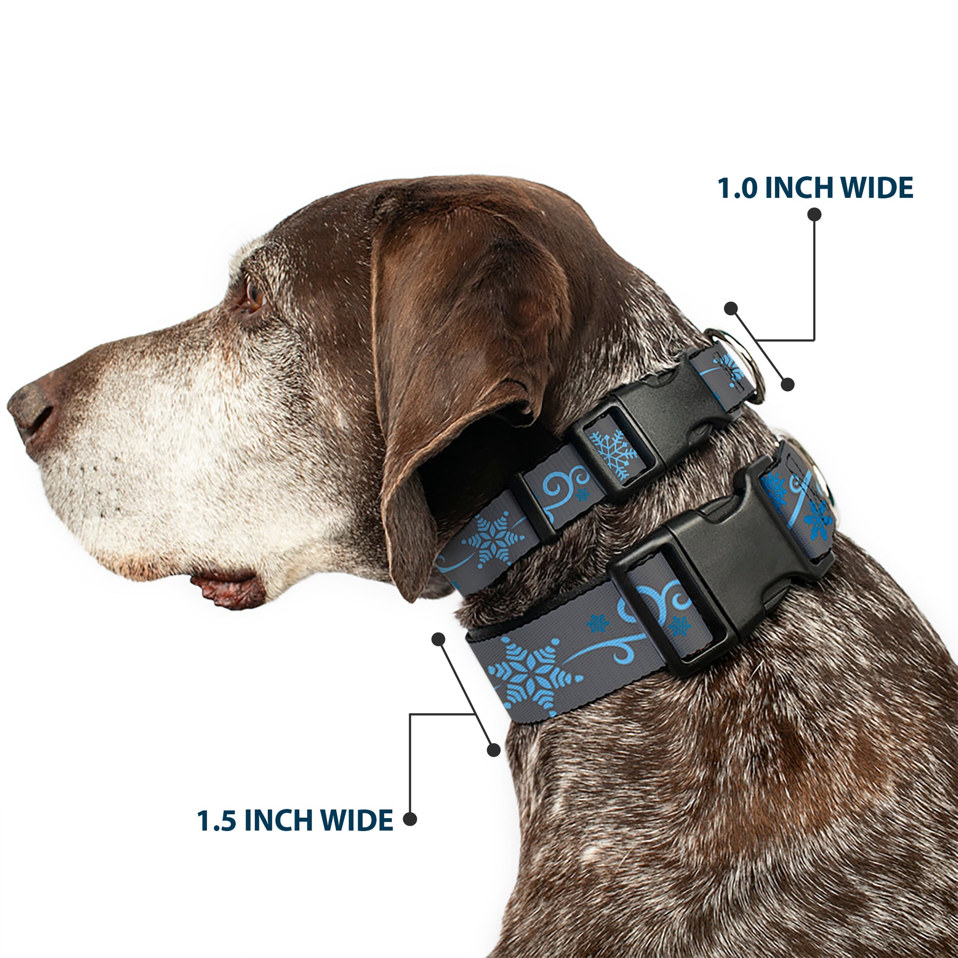 Plastic Clip Collar - Holiday Snowflakes Gray/Blue Plastic Clip Collars Buckle-Down