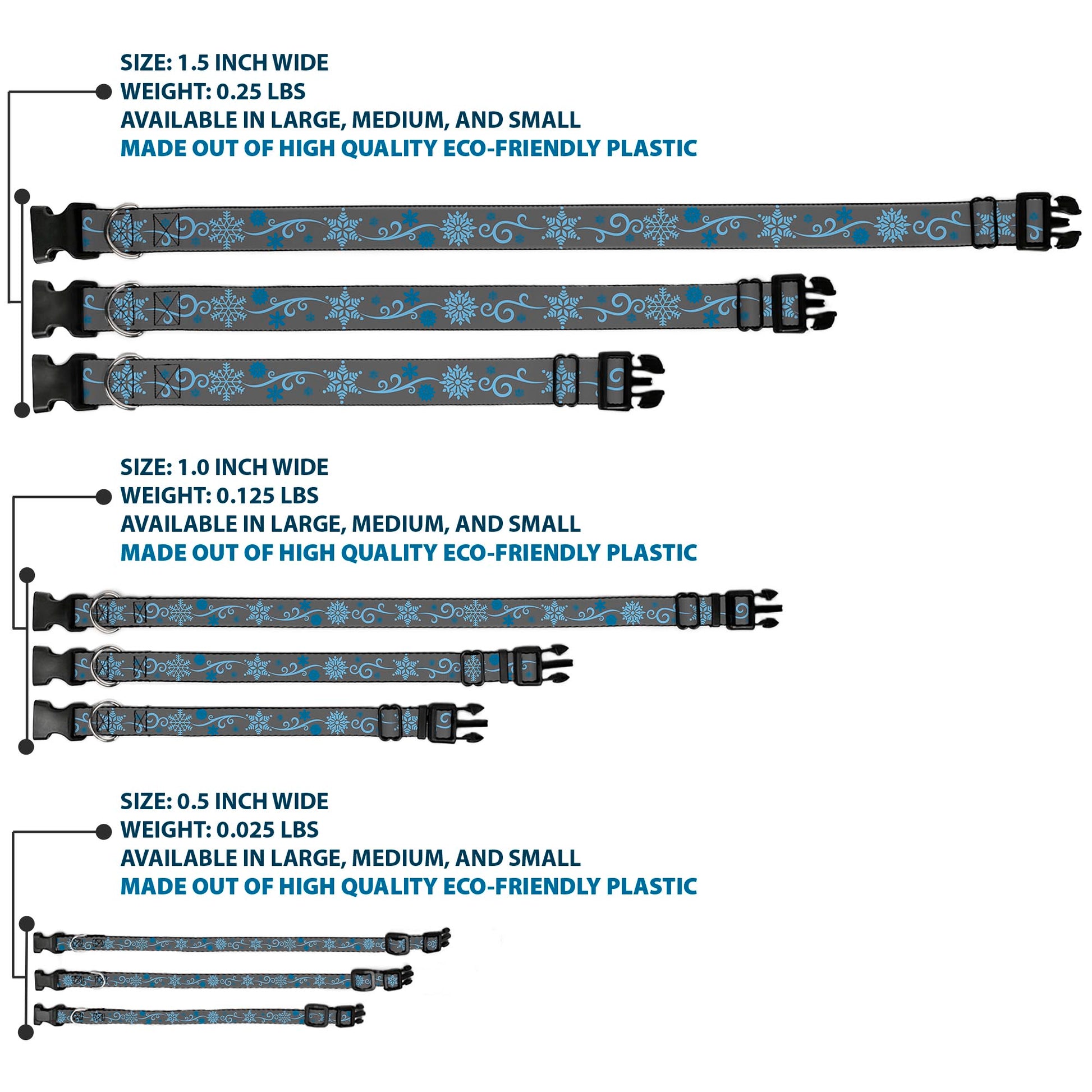 Plastic Clip Collar - Holiday Snowflakes Gray/Blue Plastic Clip Collars Buckle-Down