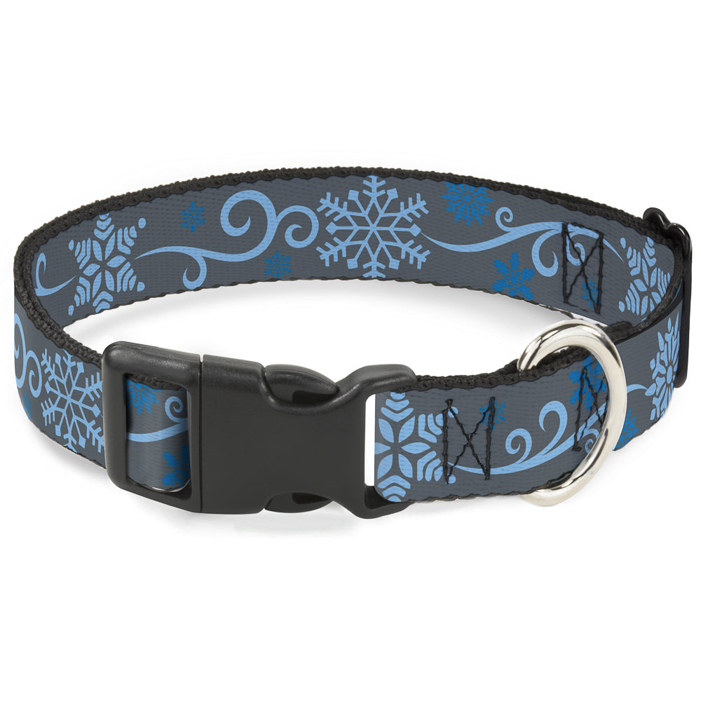 Plastic Clip Collar - Holiday Snowflakes Gray/Blue Plastic Clip Collars Buckle-Down