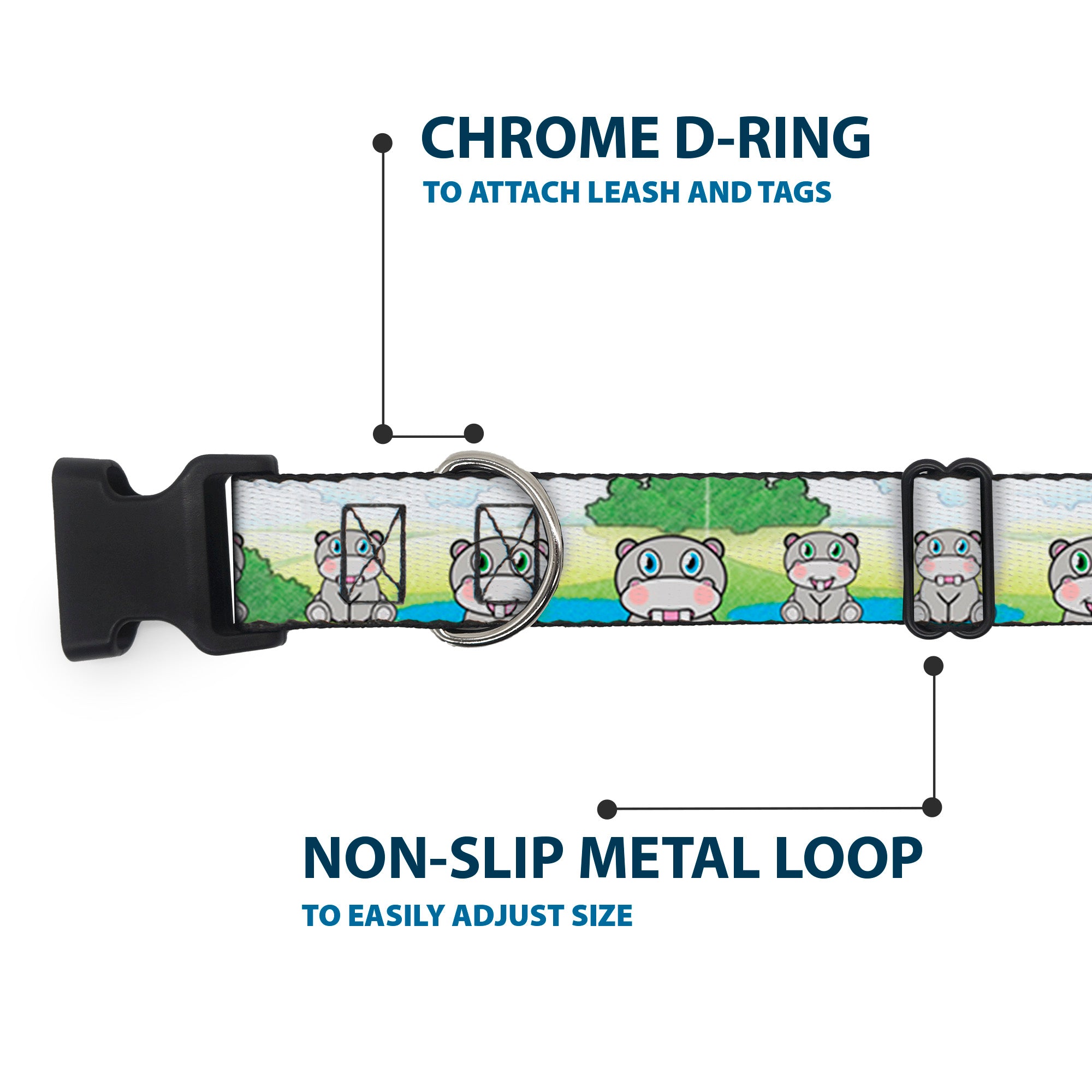 Plastic Clip Collar - Hippo Cartoon Plastic Clip Collars Buckle-Down