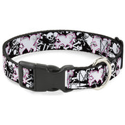 Plastic Clip Collar - Heart & Cross Bones w/Skulls & Splatter Black/White Plastic Clip Collars Buckle-Down