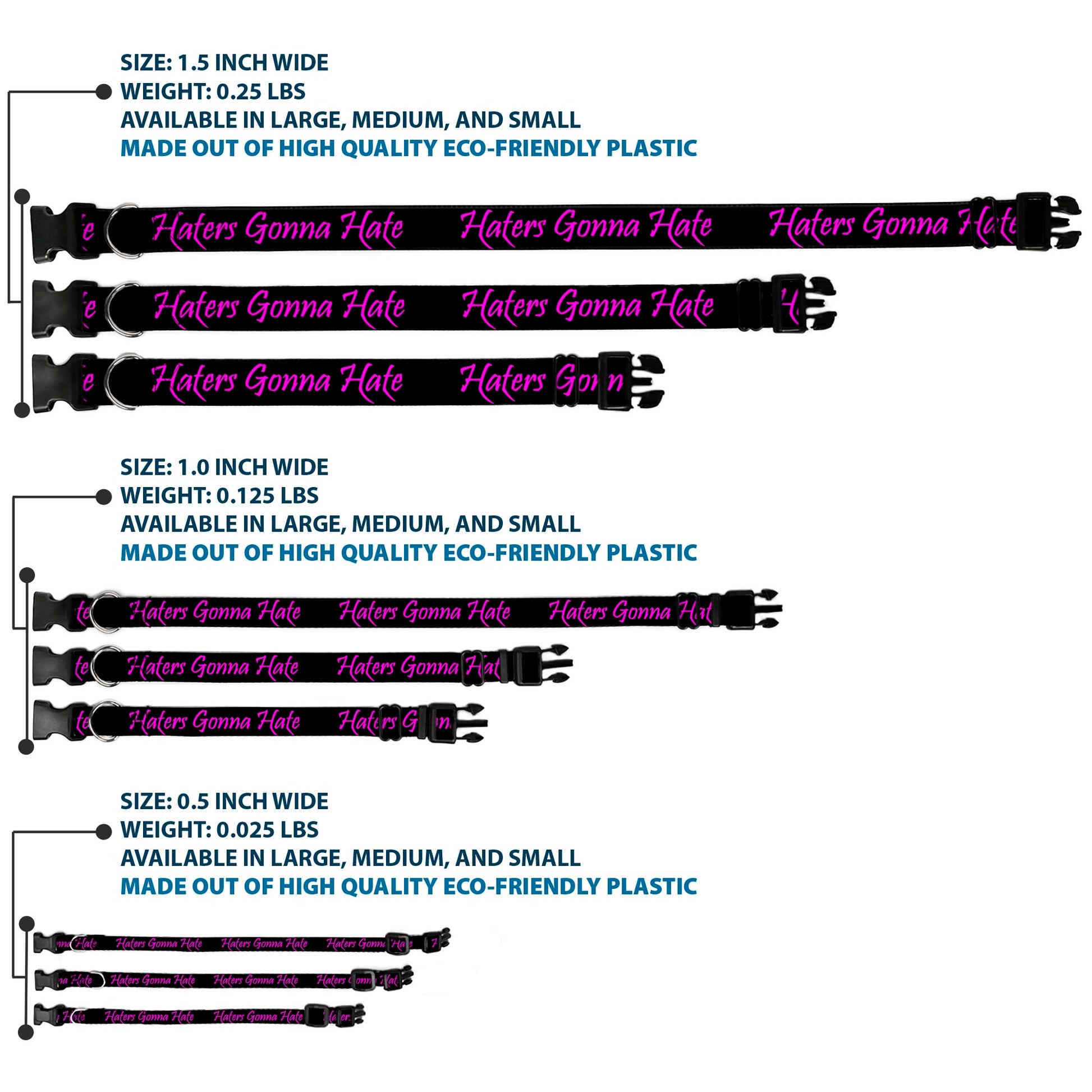 Plastic Clip Collar - Haters Gonna Hate w/Gem Black/Fuchsia Plastic Clip Collars Buckle-Down