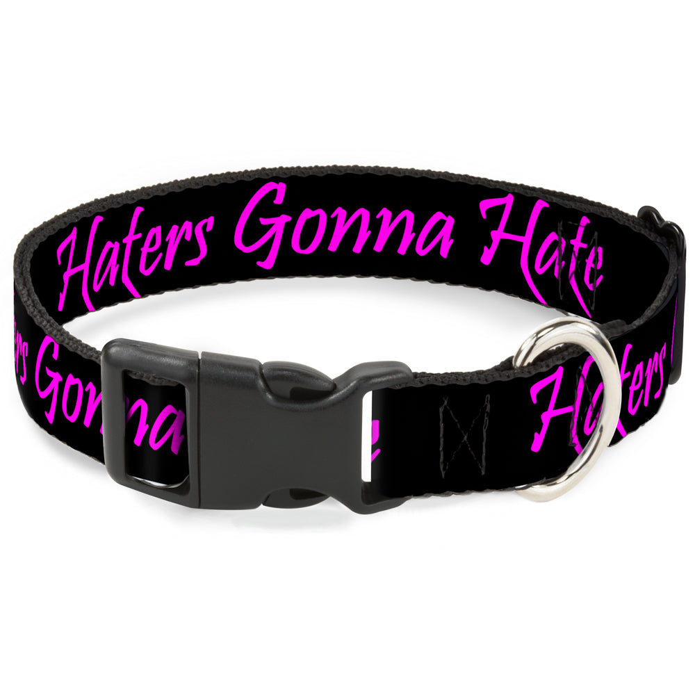 Plastic Clip Collar - Haters Gonna Hate w/Gem Black/Fuchsia Plastic Clip Collars Buckle-Down