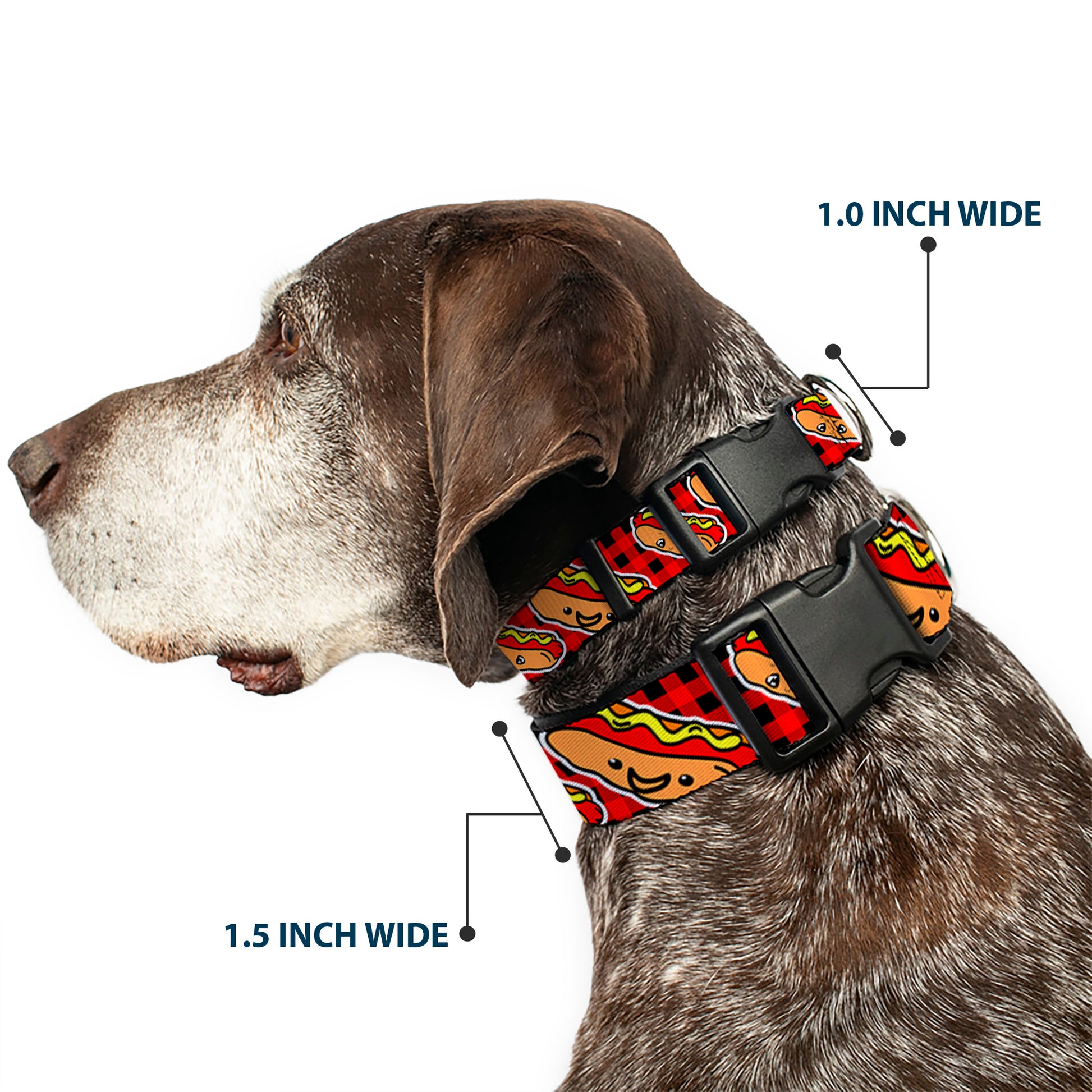 Plastic Clip Collar - Hot Dogs/Buffalo Plaid Black/Red Plastic Clip Collars Buckle-Down