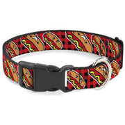 Plastic Clip Collar - Hot Dogs/Buffalo Plaid Black/Red Plastic Clip Collars Buckle-Down