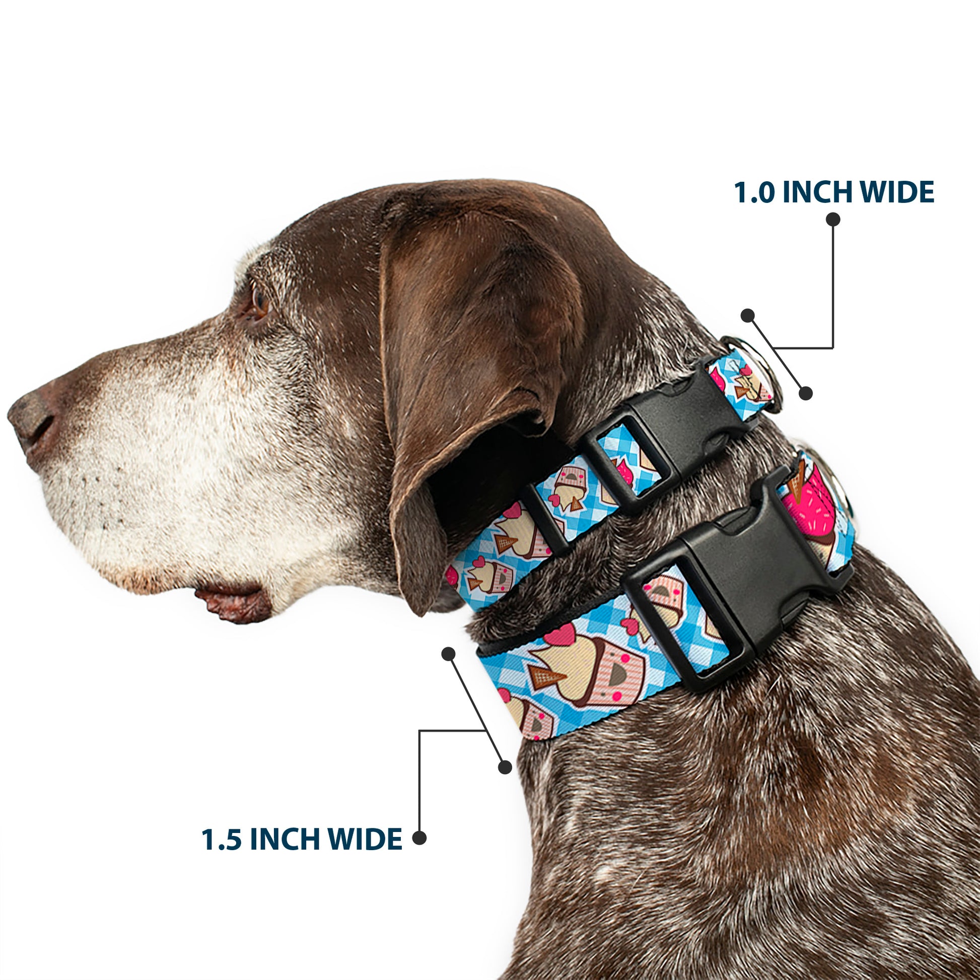 Plastic Clip Collar - Happy Cupcakes Buffalo Plaid White/Blue Plastic Clip Collars Buckle-Down