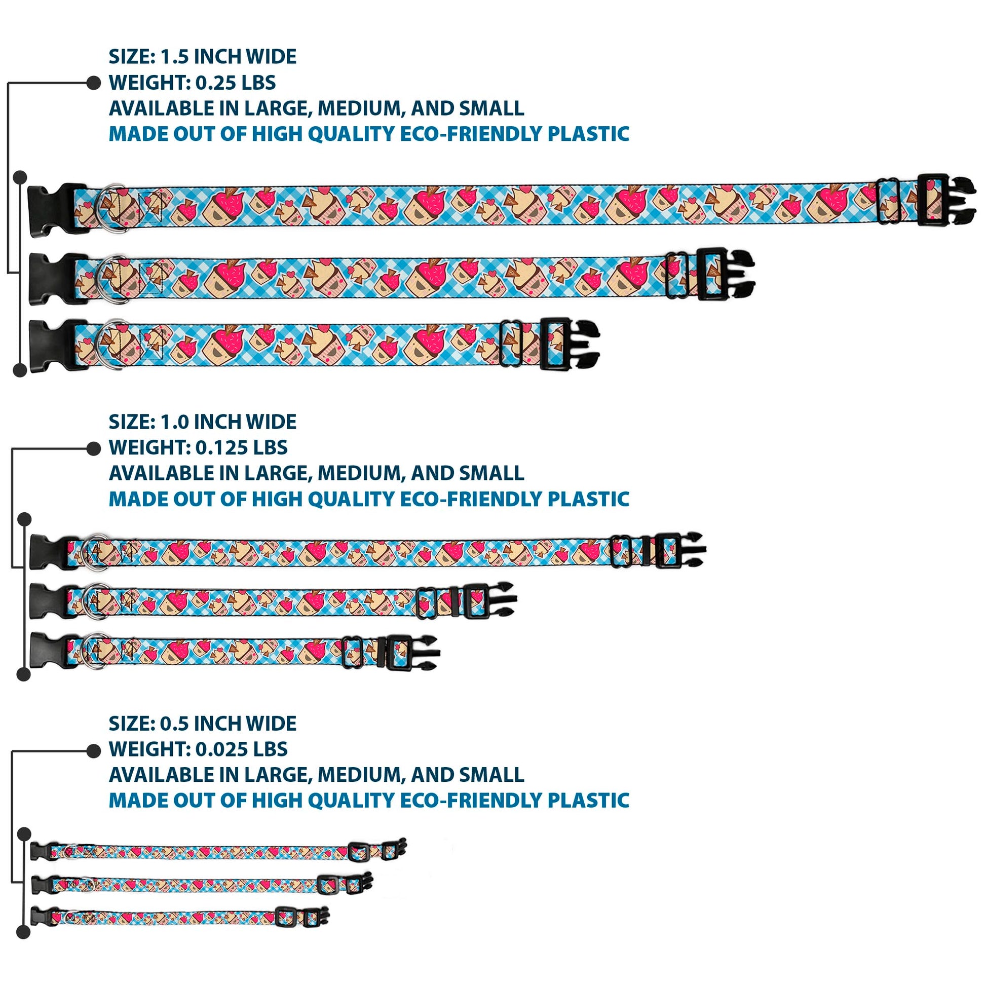 Plastic Clip Collar - Happy Cupcakes Buffalo Plaid White/Blue Plastic Clip Collars Buckle-Down