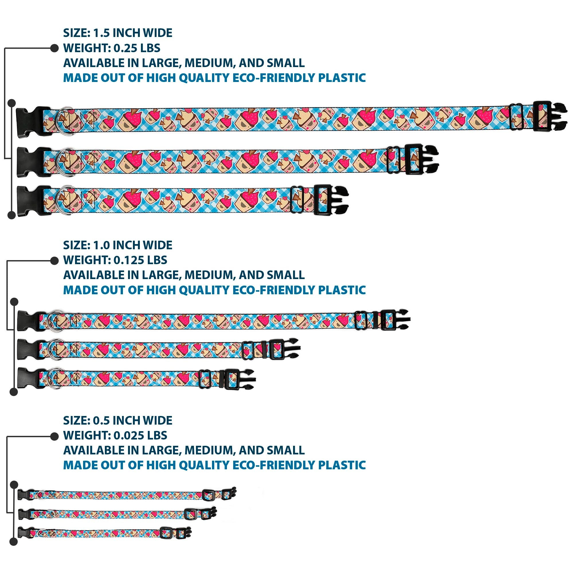 Plastic Clip Collar - Happy Cupcakes Buffalo Plaid White/Blue Plastic Clip Collars Buckle-Down