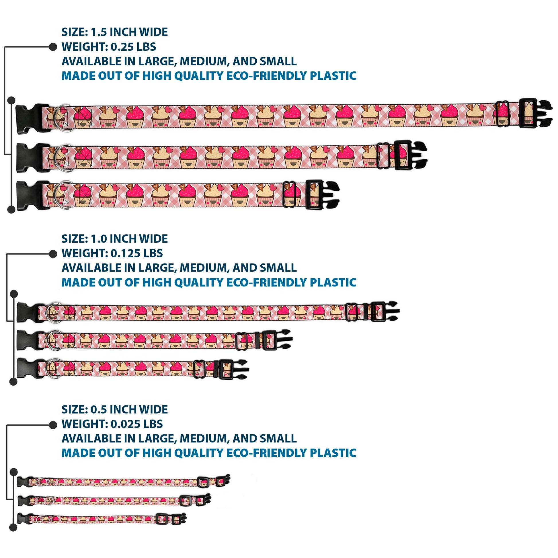 Plastic Clip Collar - Happy Cupcakes Buffalo Plaid White/Pink Plastic Clip Collars Buckle-Down