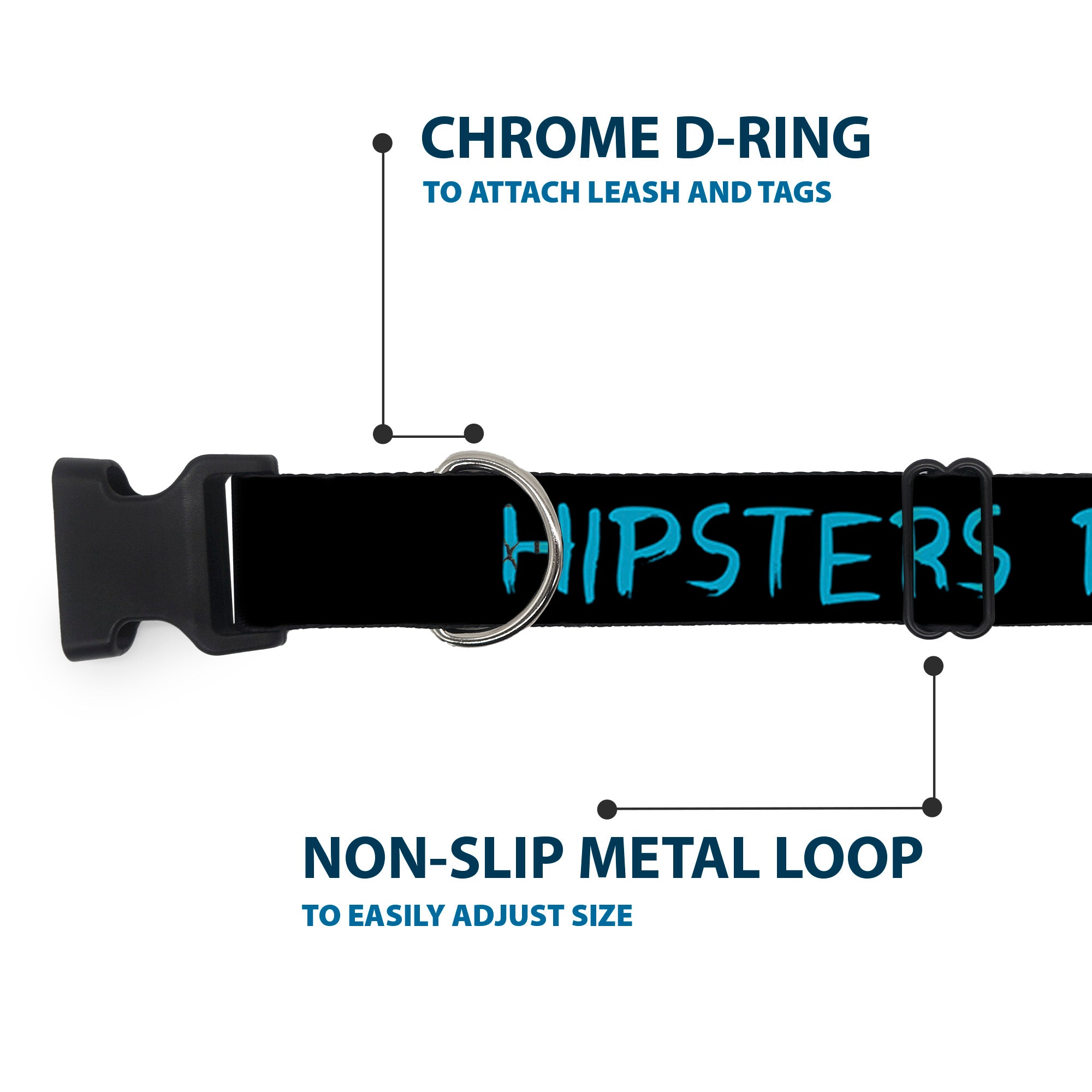 Plastic Clip Collar - HIPSTERS RUIN EVERYTHING Black/Blue Plastic Clip Collars Buckle-Down