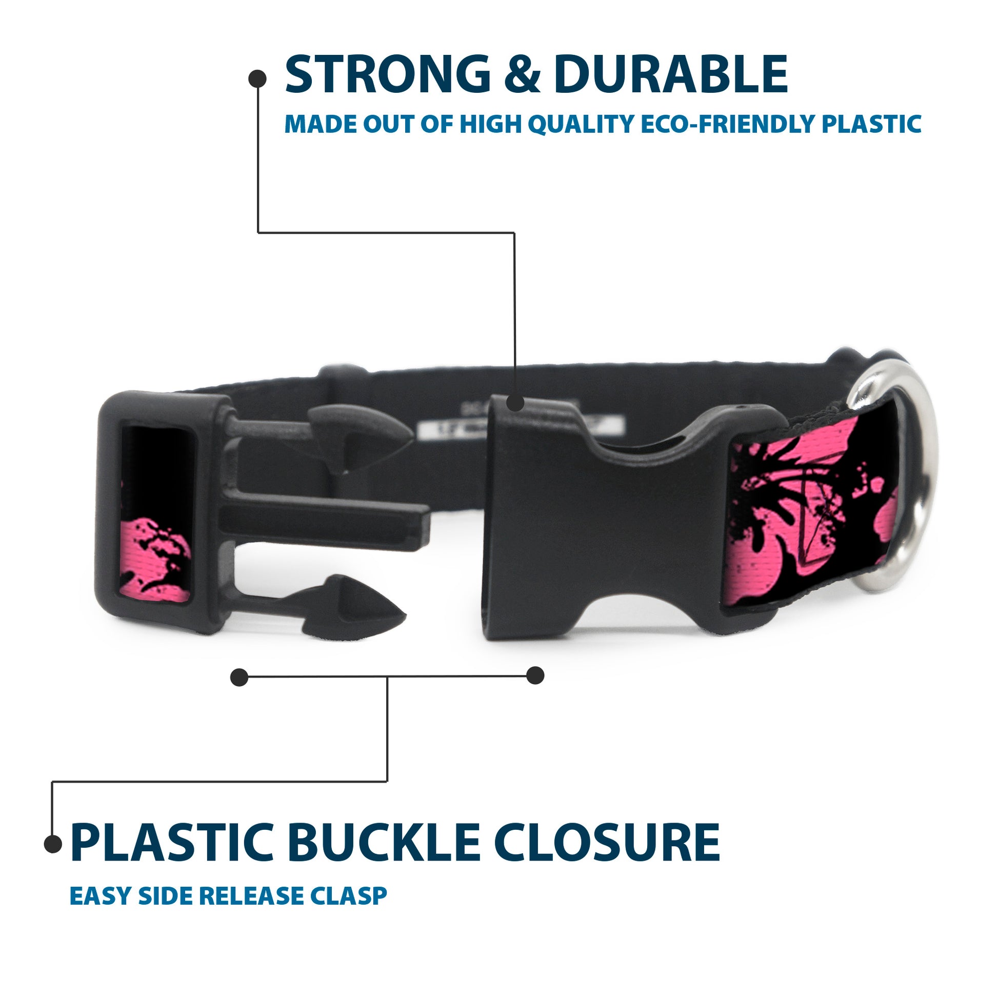 Plastic Clip Collar - Hibiscus Weathered Black/Pink Plastic Clip Collars Buckle-Down