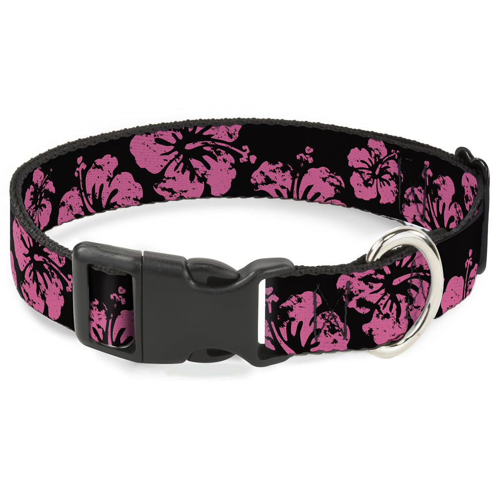 Plastic Clip Collar - Hibiscus Weathered Black/Pink Plastic Clip Collars Buckle-Down