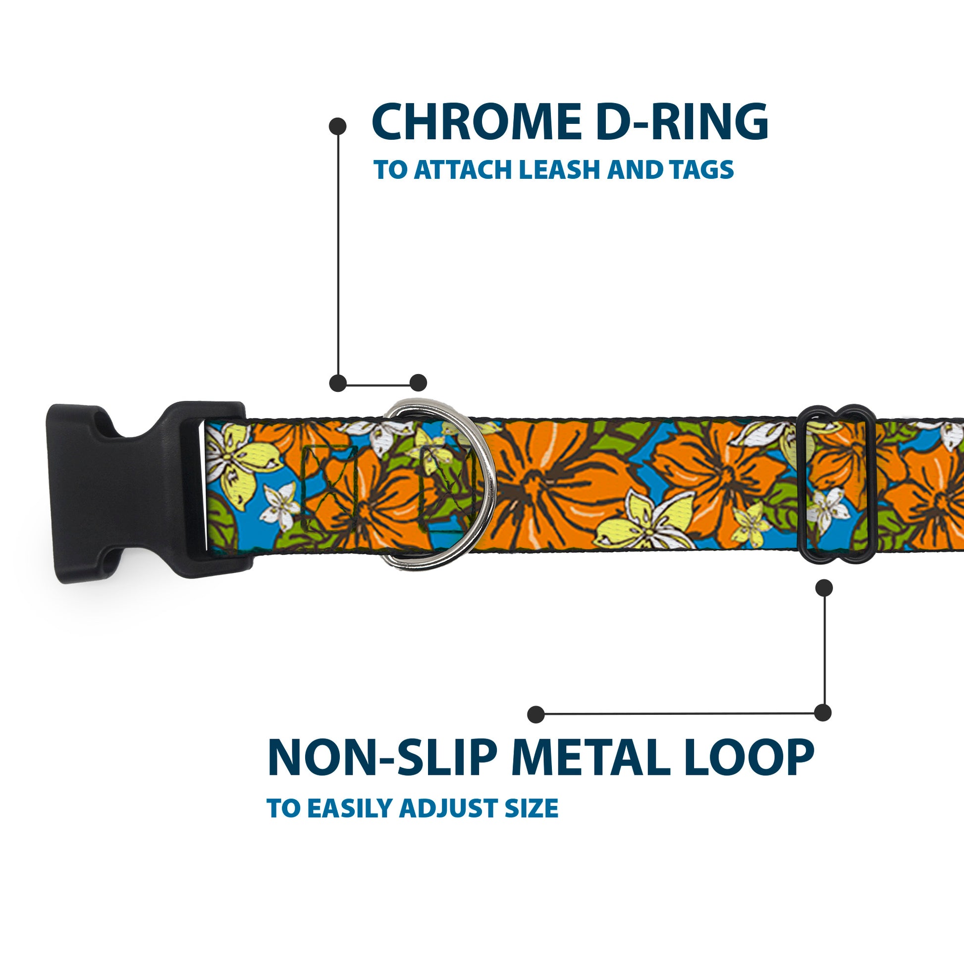 Plastic Clip Collar - Hibiscus Collage Blue/Orange/Yellow Plastic Clip Collars Buckle-Down
