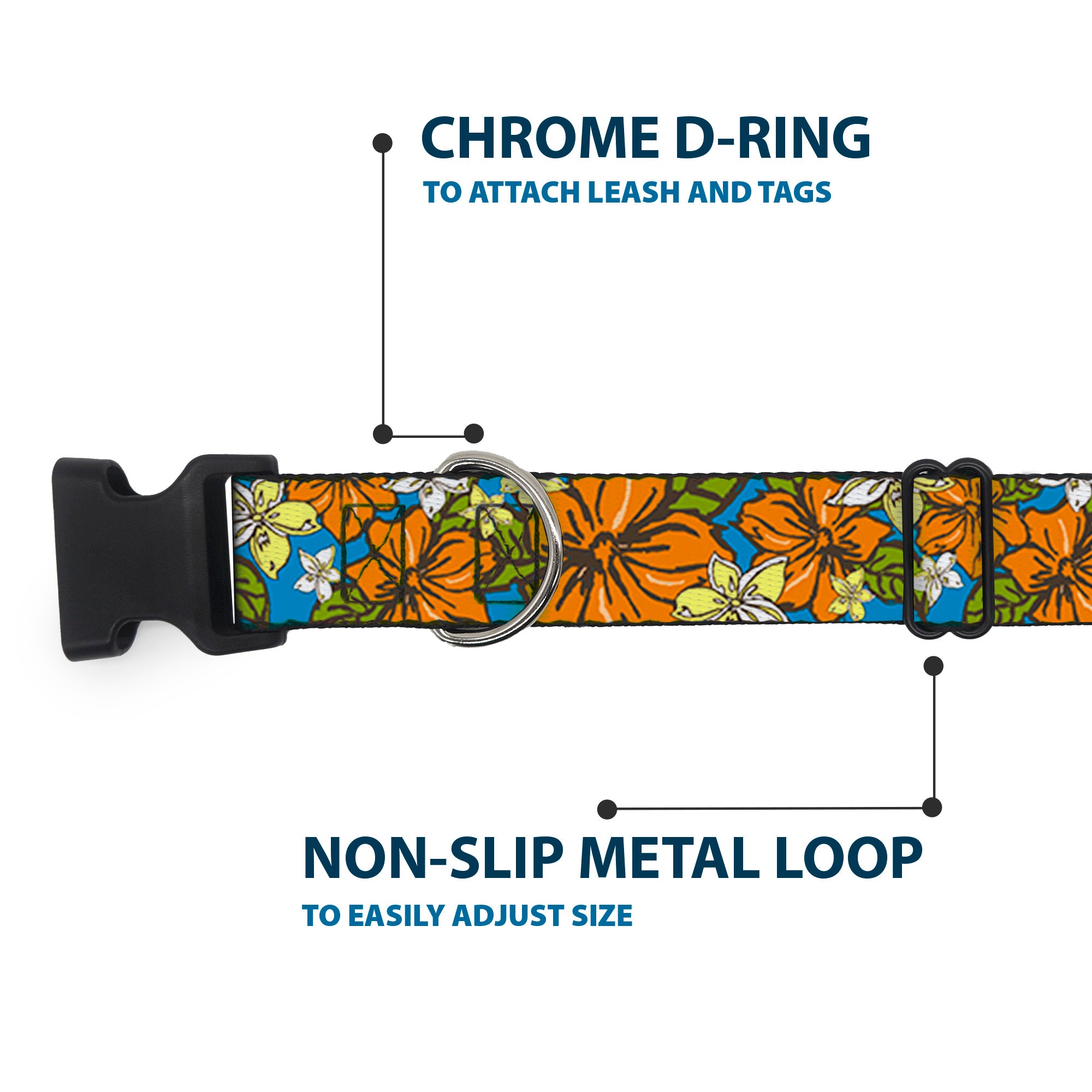 Plastic Clip Collar - Hibiscus Collage Blue/Orange/Yellow Plastic Clip Collars Buckle-Down