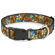 Plastic Clip Collar - Hibiscus Collage Blue/Orange/Yellow Plastic Clip Collars Buckle-Down