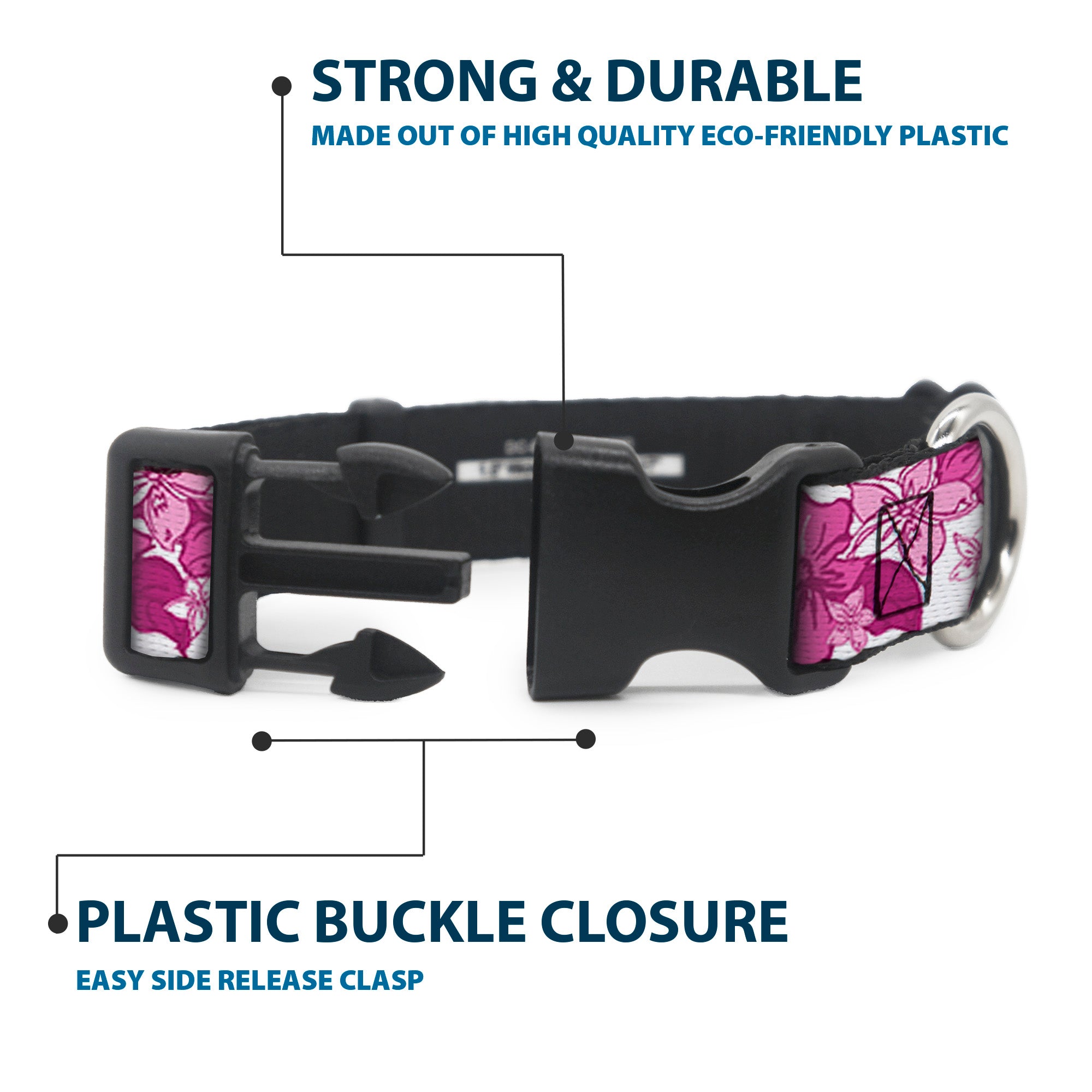 Plastic Clip Collar - Hibiscus Collage White/Pinks Plastic Clip Collars Buckle-Down