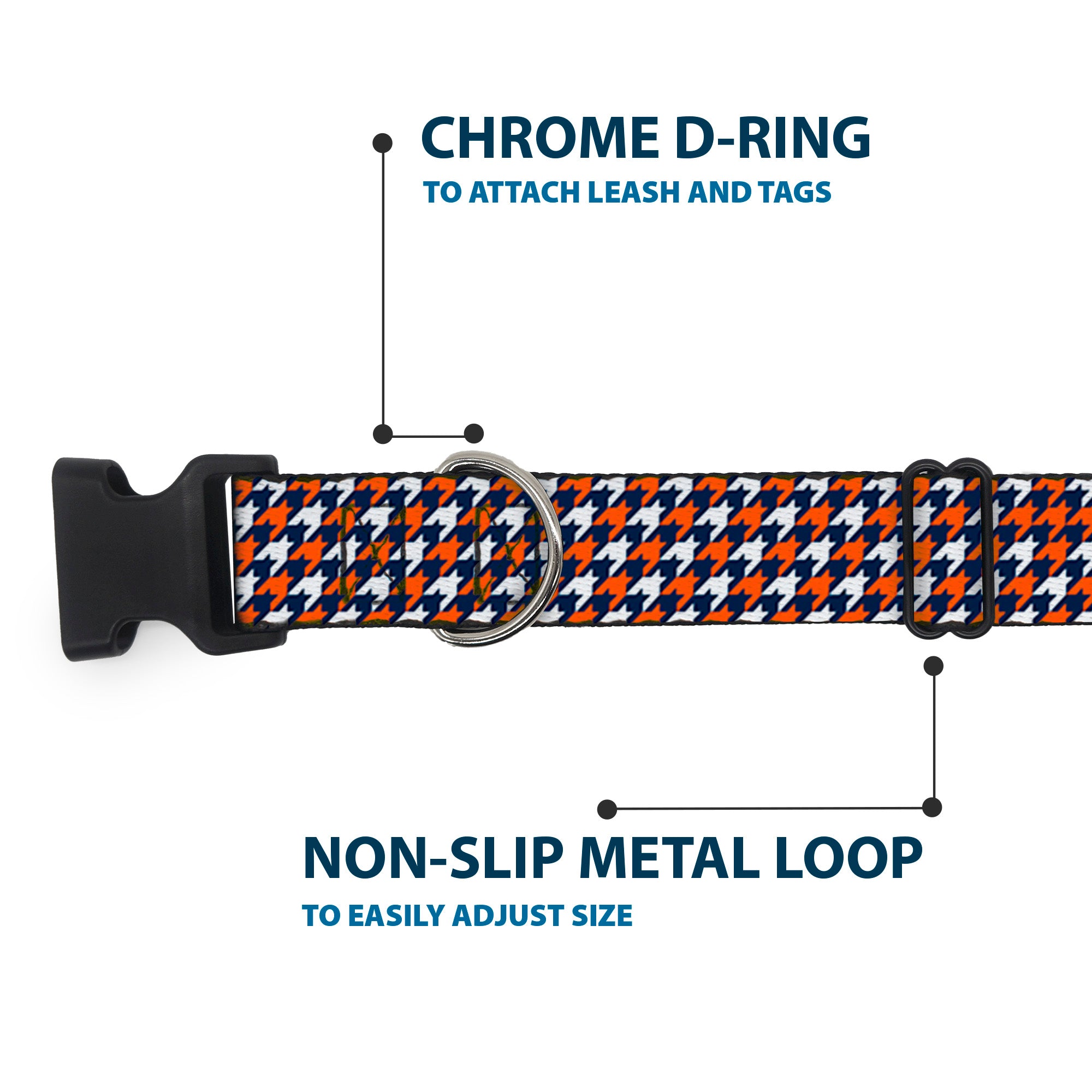 Plastic Clip Collar - Houndstooth Navy/Orange/White Plastic Clip Collars Buckle-Down