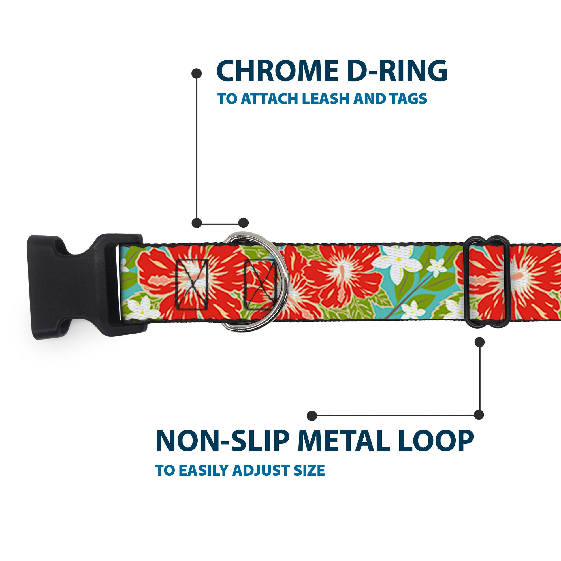 Plastic Clip Collar - Hibiscus & Plumerias Turquoise/Green/Red/White Plastic Clip Collars Buckle-Down