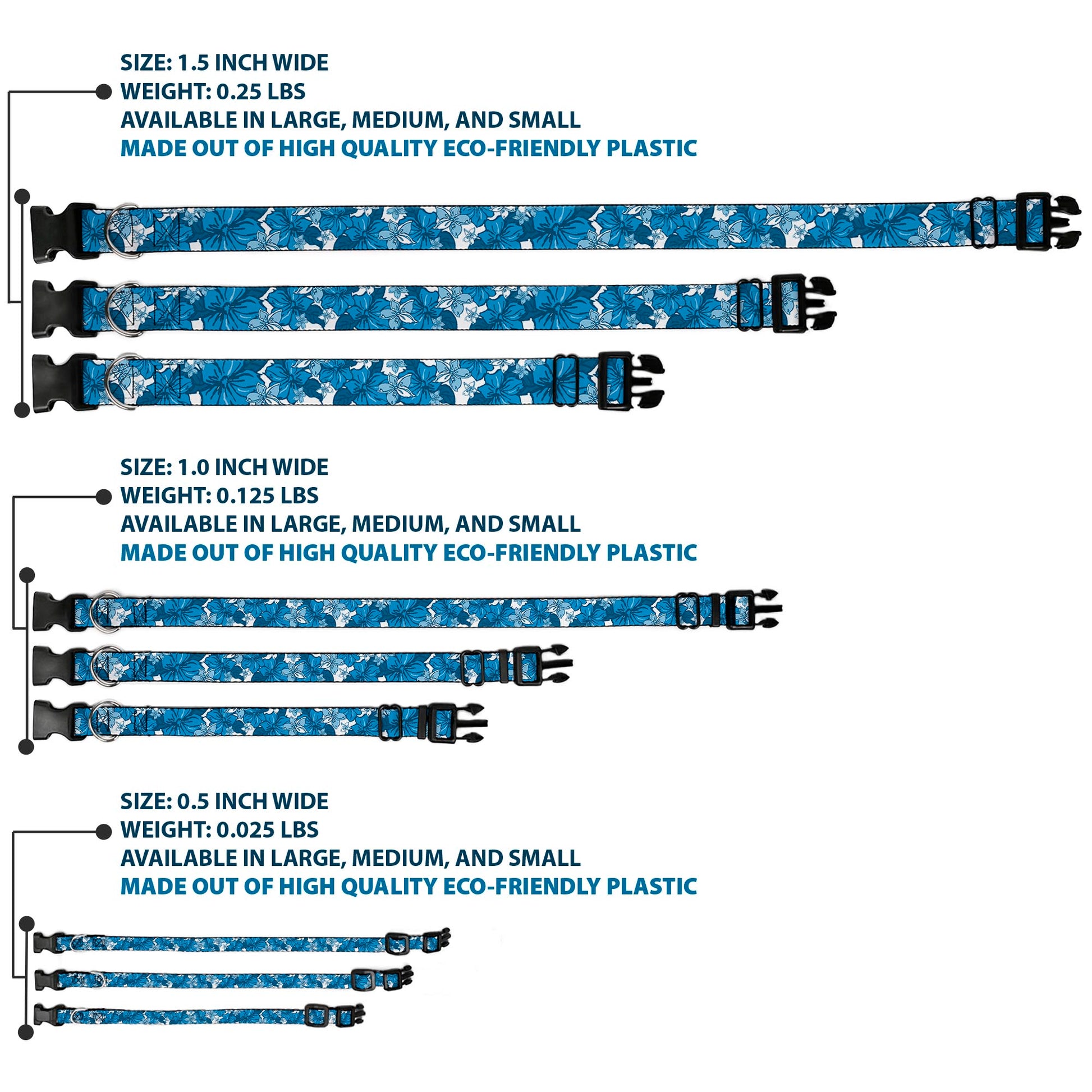 Plastic Clip Collar - Hibiscus Collage White/Blues Plastic Clip Collars Buckle-Down