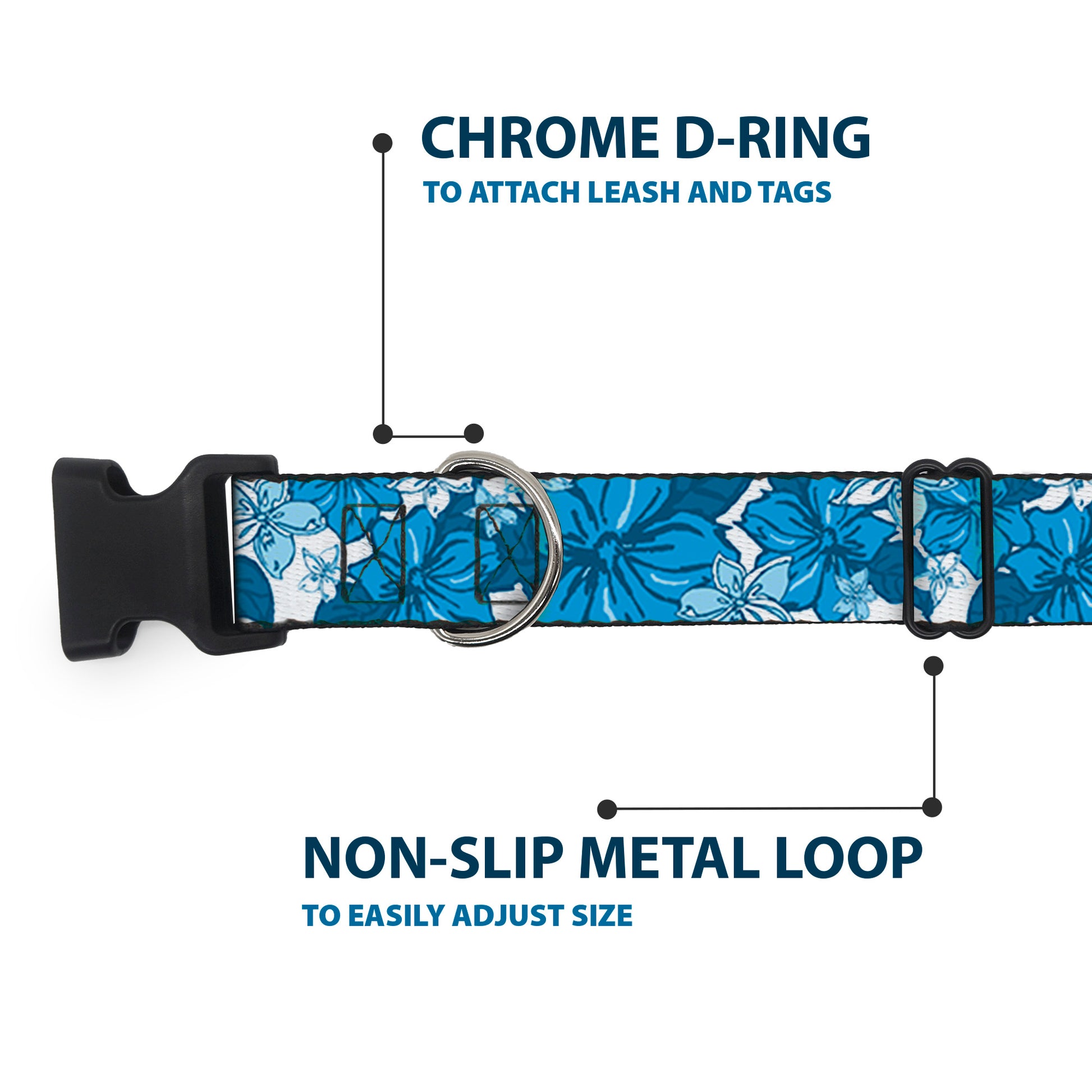 Plastic Clip Collar - Hibiscus Collage White/Blues Plastic Clip Collars Buckle-Down