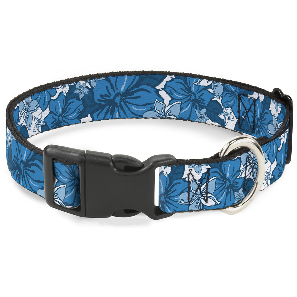 Plastic Clip Collar - Hibiscus Collage White/Blues Plastic Clip Collars Buckle-Down