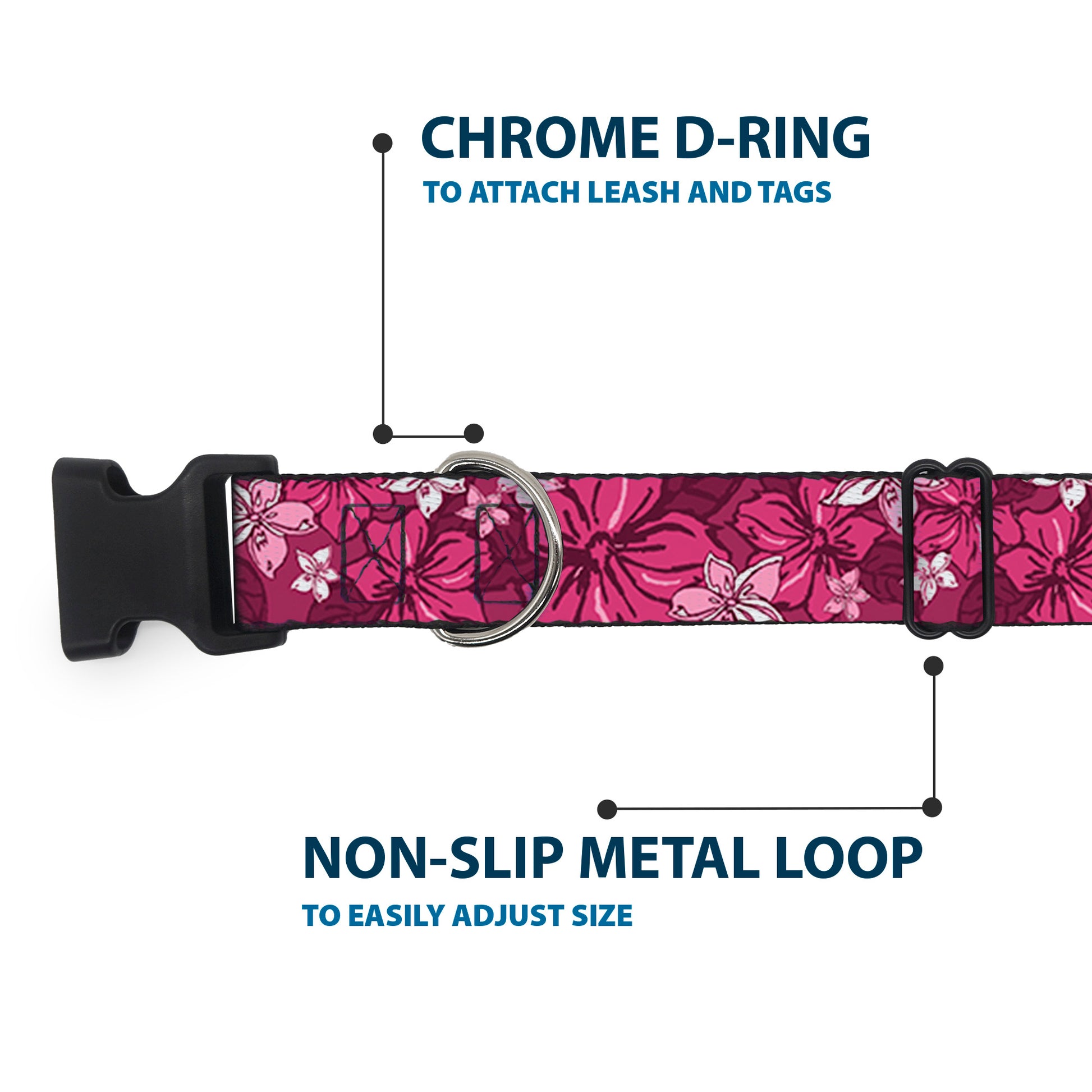 Plastic Clip Collar - Hibiscus Collage Pink Shades Plastic Clip Collars Buckle-Down