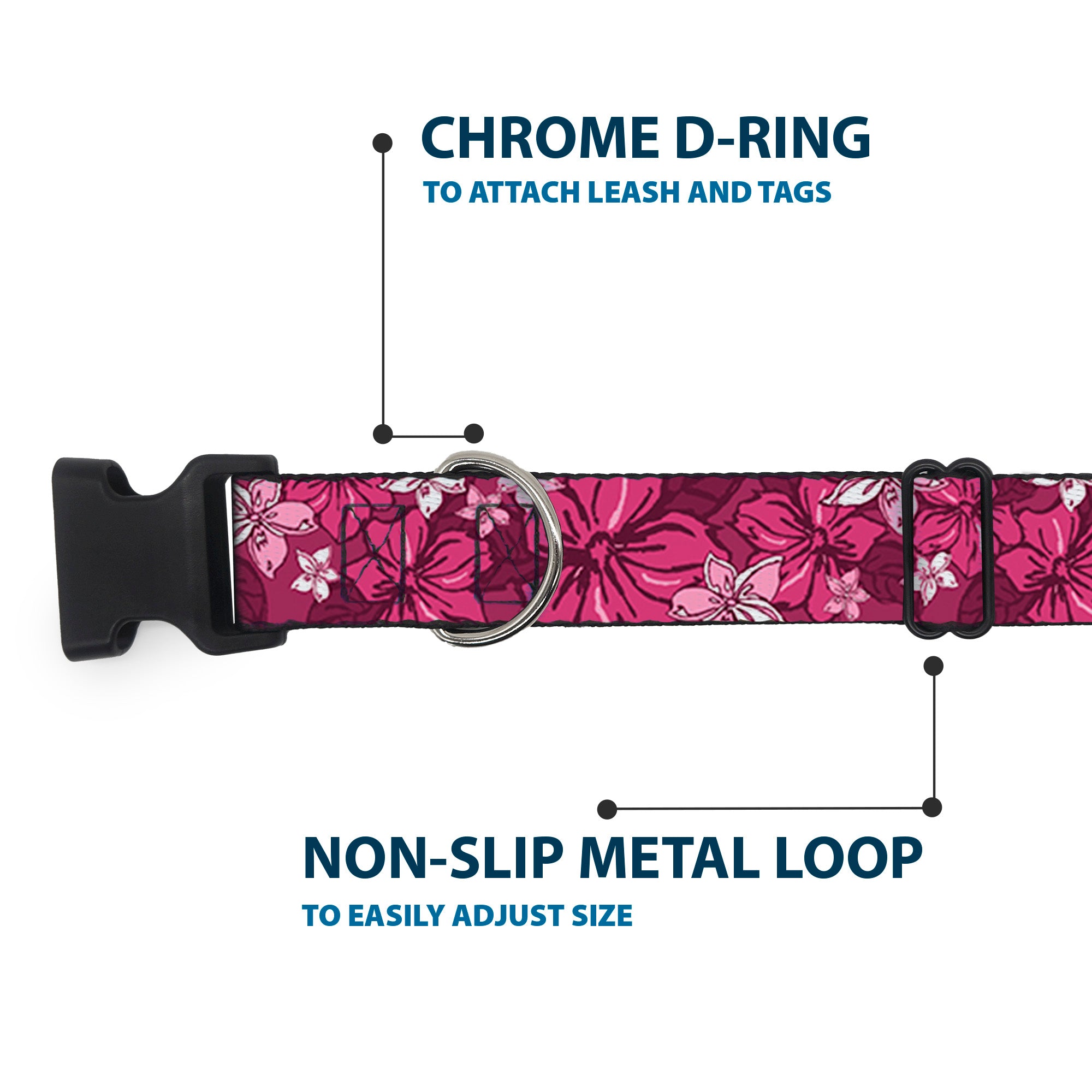 Plastic Clip Collar - Hibiscus Collage Pink Shades Plastic Clip Collars Buckle-Down