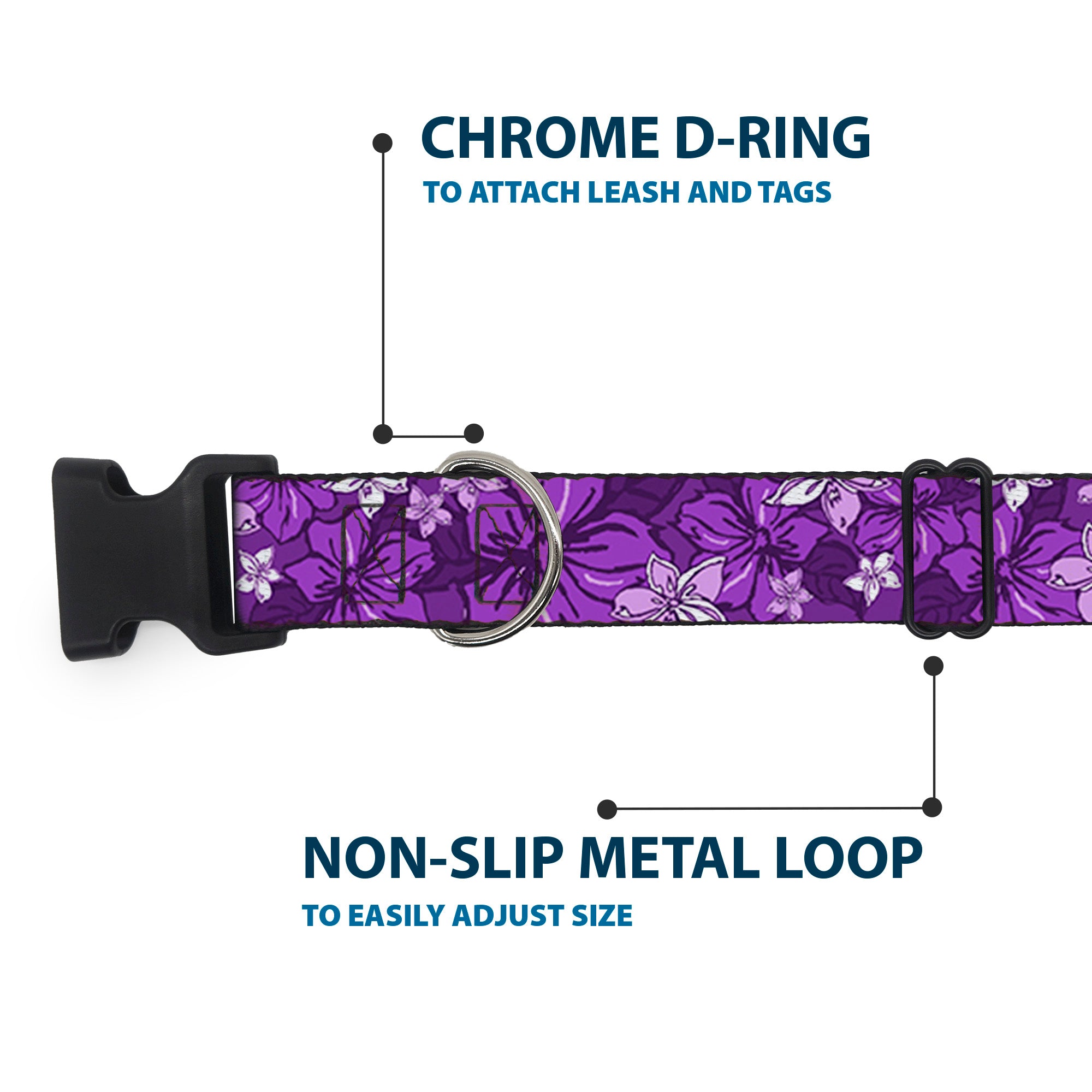 Plastic Clip Collar - Hibiscus Collage Purple Shades Plastic Clip Collars Buckle-Down