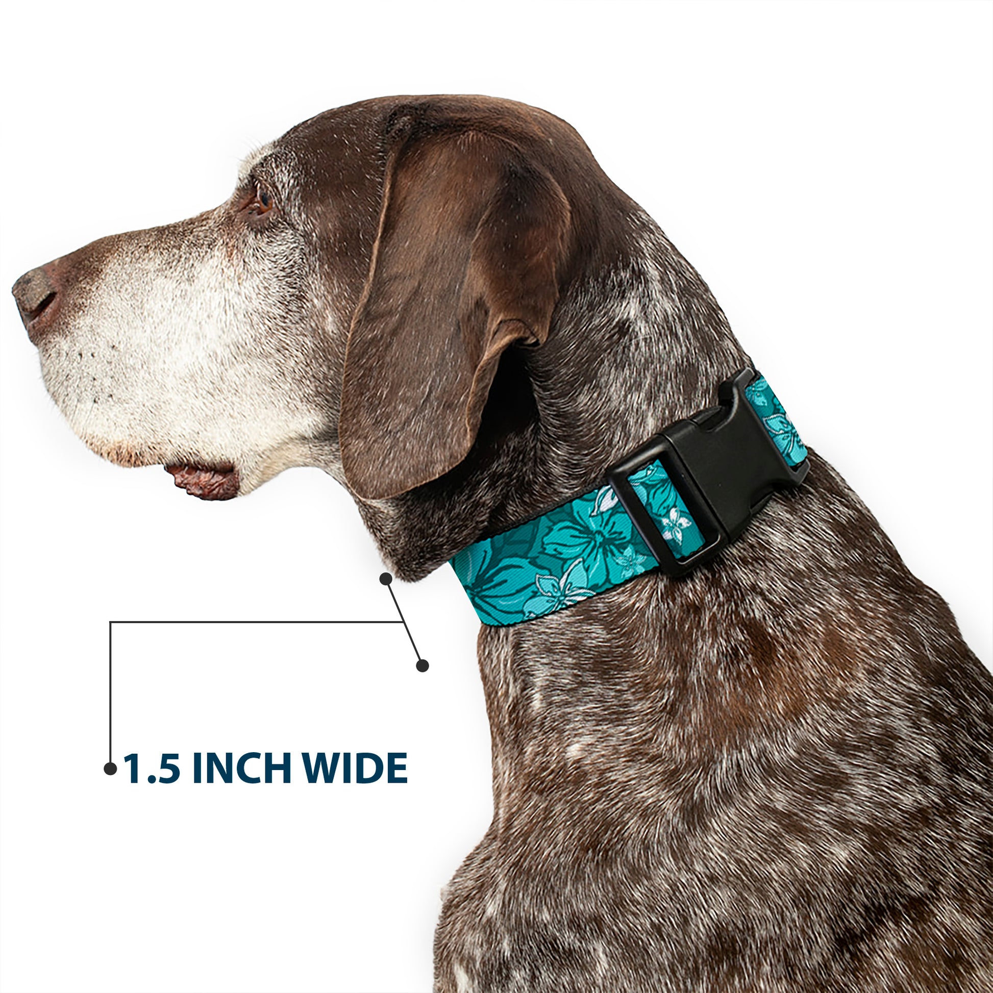 Plastic Clip Collar - Hibiscus Collage Turquoise Shades Plastic Clip Collars Buckle-Down