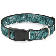 Plastic Clip Collar - Hibiscus Collage Turquoise Shades Plastic Clip Collars Buckle-Down