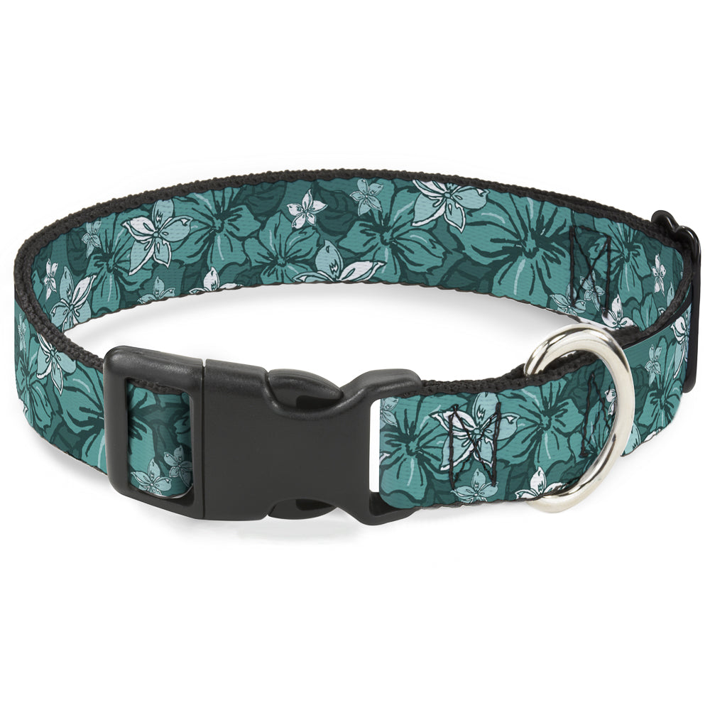 Plastic Clip Collar - Hibiscus Collage Turquoise Shades Plastic Clip Collars Buckle-Down