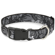 Plastic Clip Collar - Hibiscus Collage Gray Shades Plastic Clip Collars Buckle-Down