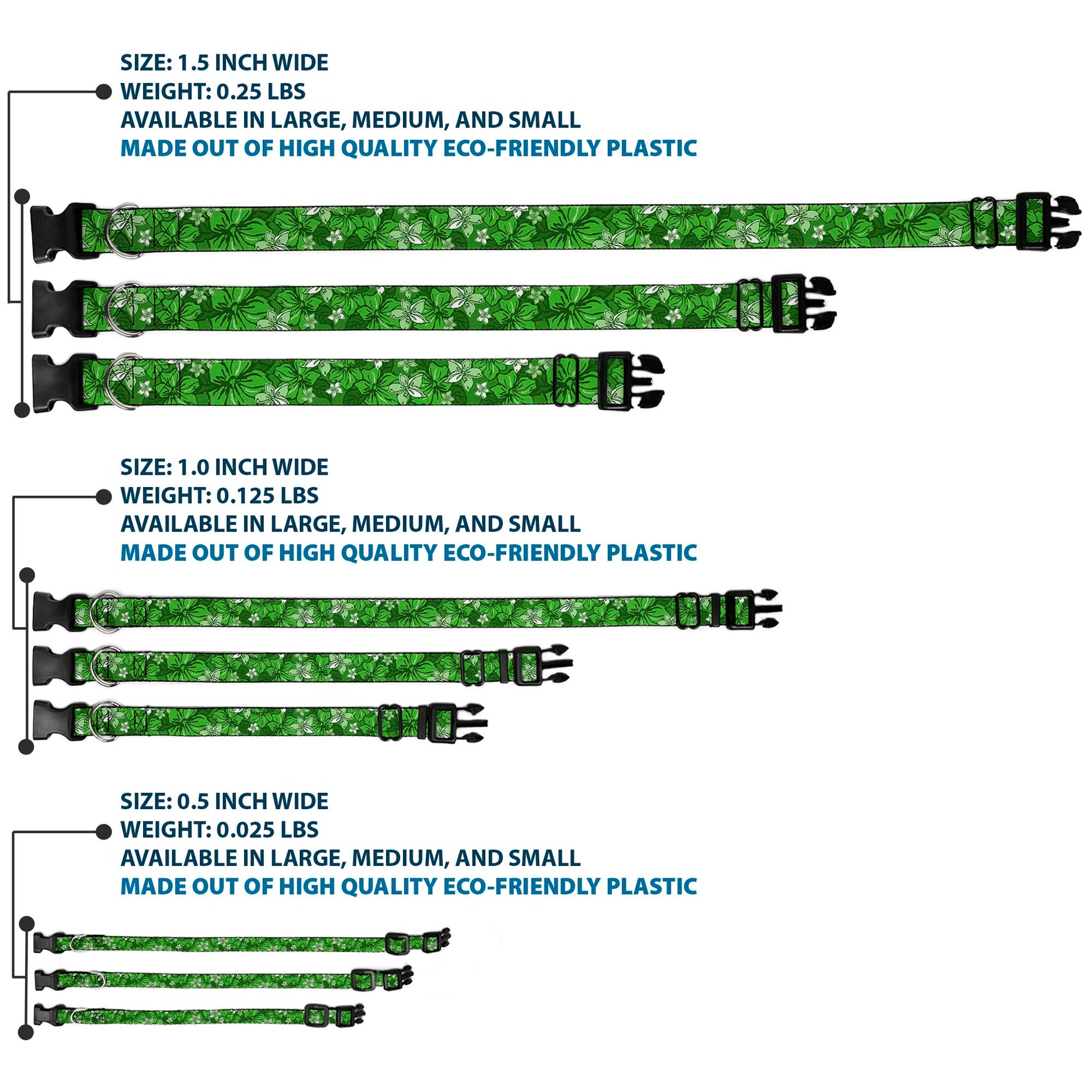 Plastic Clip Collar - Hibiscus Collage Green Shades Plastic Clip Collars Buckle-Down