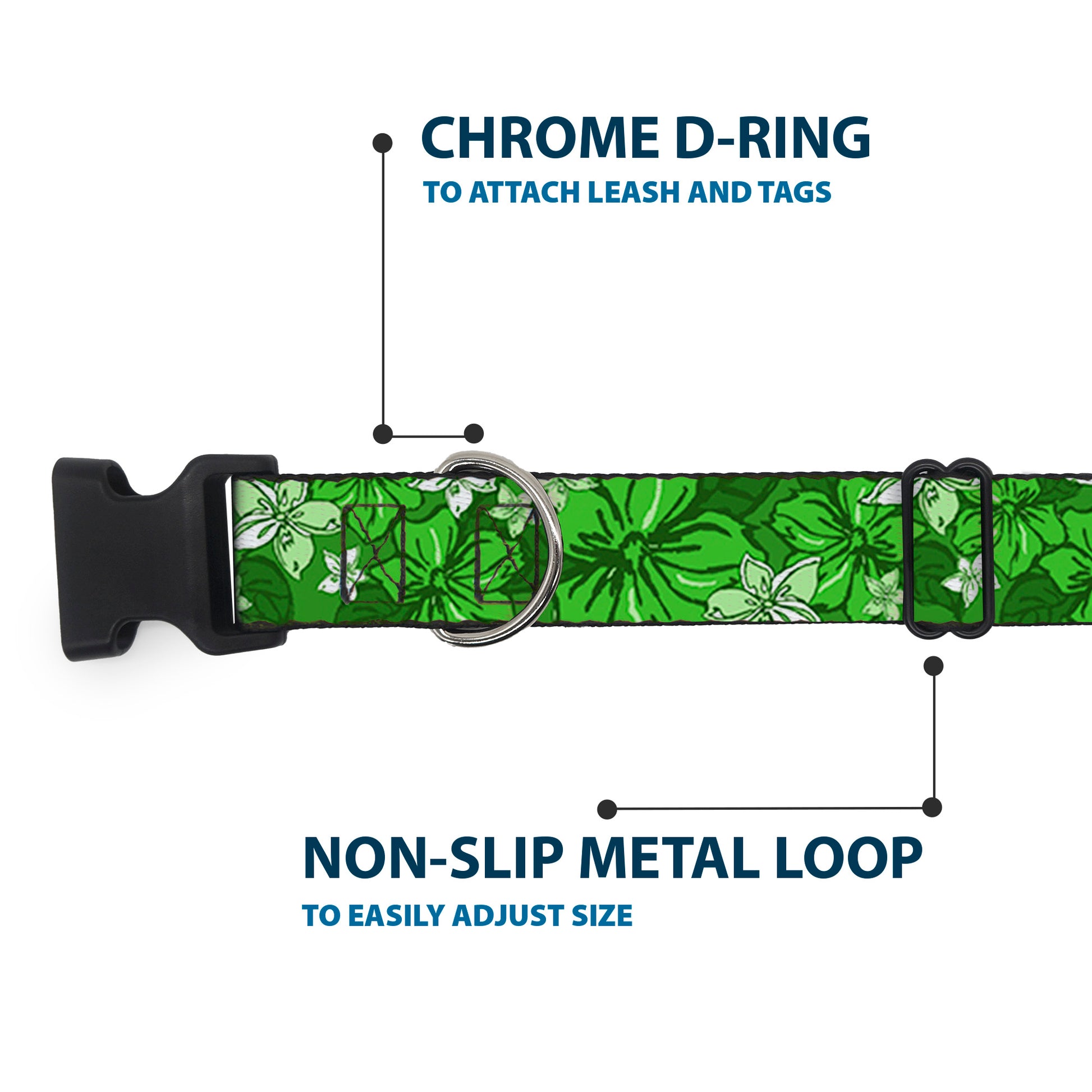 Plastic Clip Collar - Hibiscus Collage Green Shades Plastic Clip Collars Buckle-Down