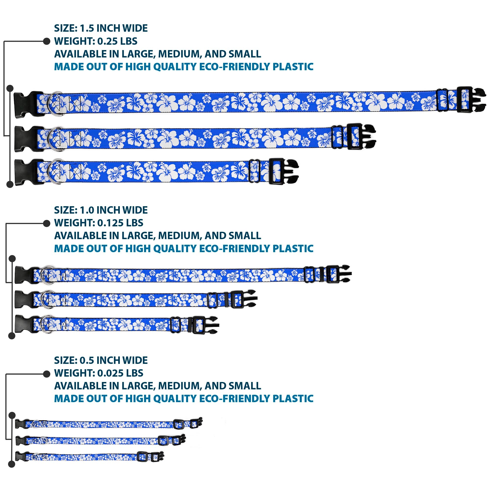 Plastic Clip Collar - Hibiscus Blue/White Plastic Clip Collars Buckle-Down