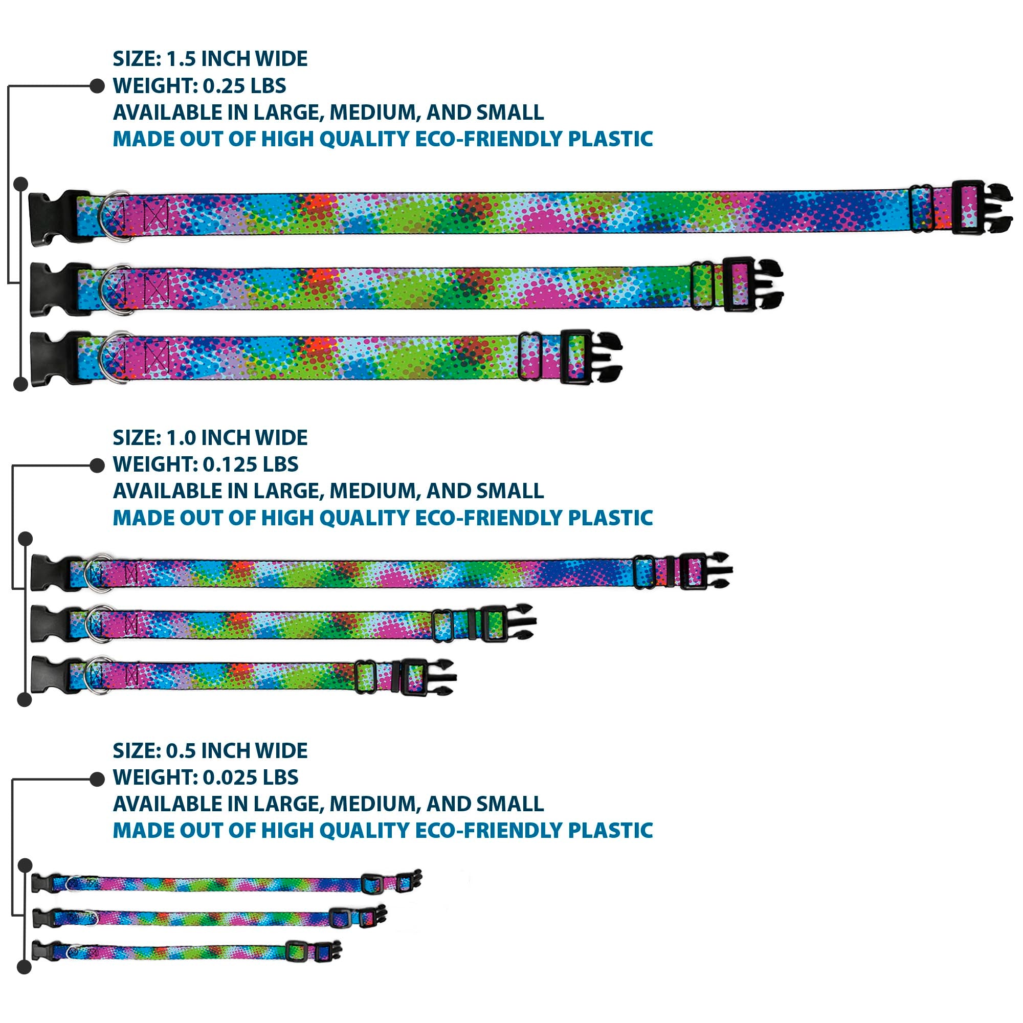 Plastic Clip Collar - Halftone Dots Light Blue/Blues/Greens/Pinks Plastic Clip Collars Buckle-Down