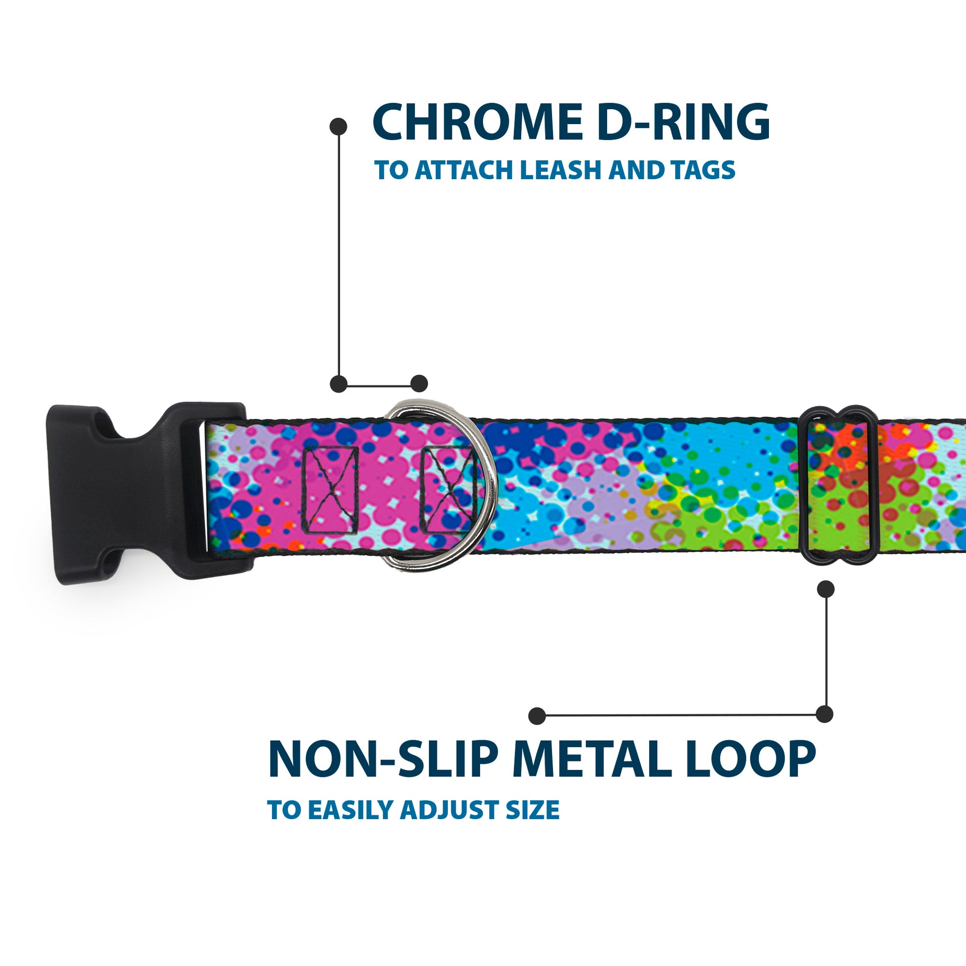 Plastic Clip Collar - Halftone Dots Light Blue/Blues/Greens/Pinks Plastic Clip Collars Buckle-Down