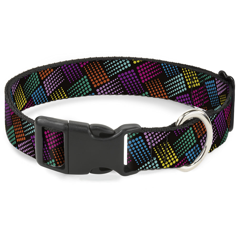 Plastic Clip Collar - Halftone Blocks Charcoal/Pinks/Greens/Orange/Yellow Plastic Clip Collars Buckle-Down